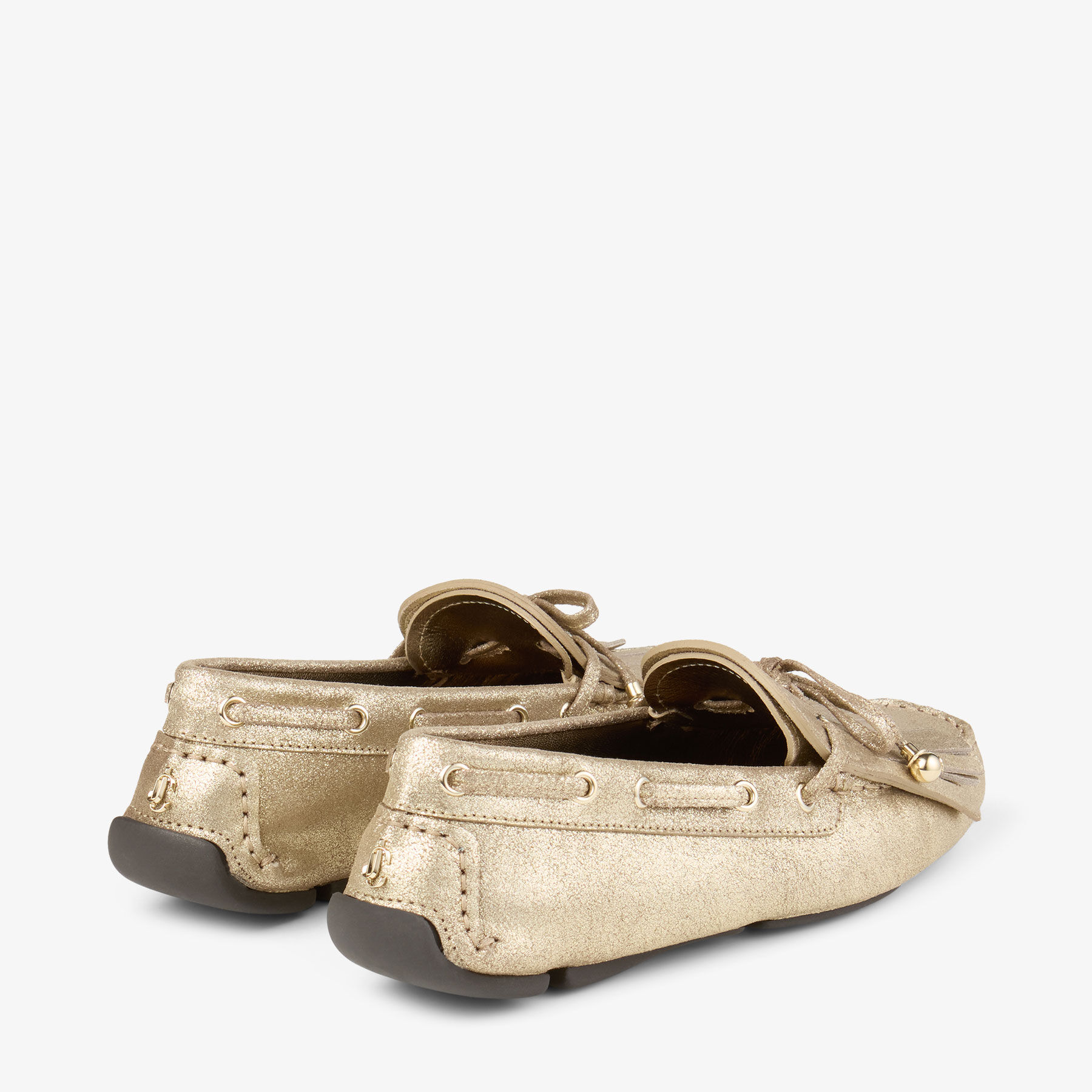 Manon F |Gold Shimmer Crosta Suede Loafer with Metal Orb | JIMMY CHOO