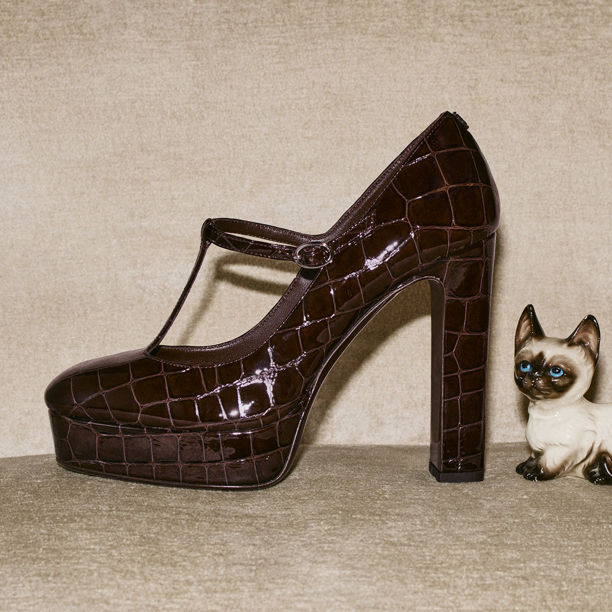 Marene Mary Jane 120 | Sambuco Shiny Croc Embossed Leather Pumps