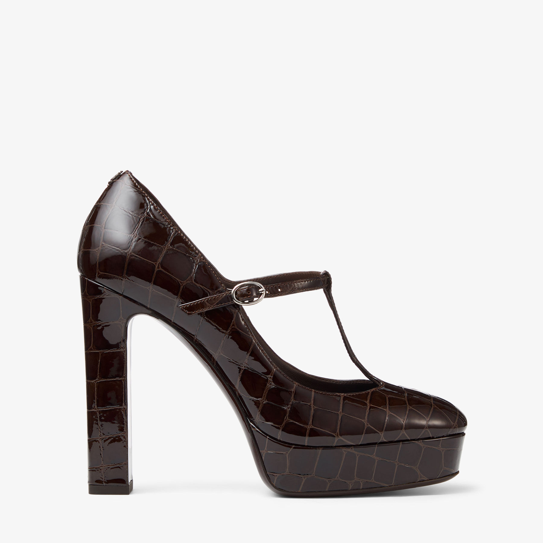 Marene Mary Jane 120 | Sambuco Shiny Croc Embossed Leather Pumps