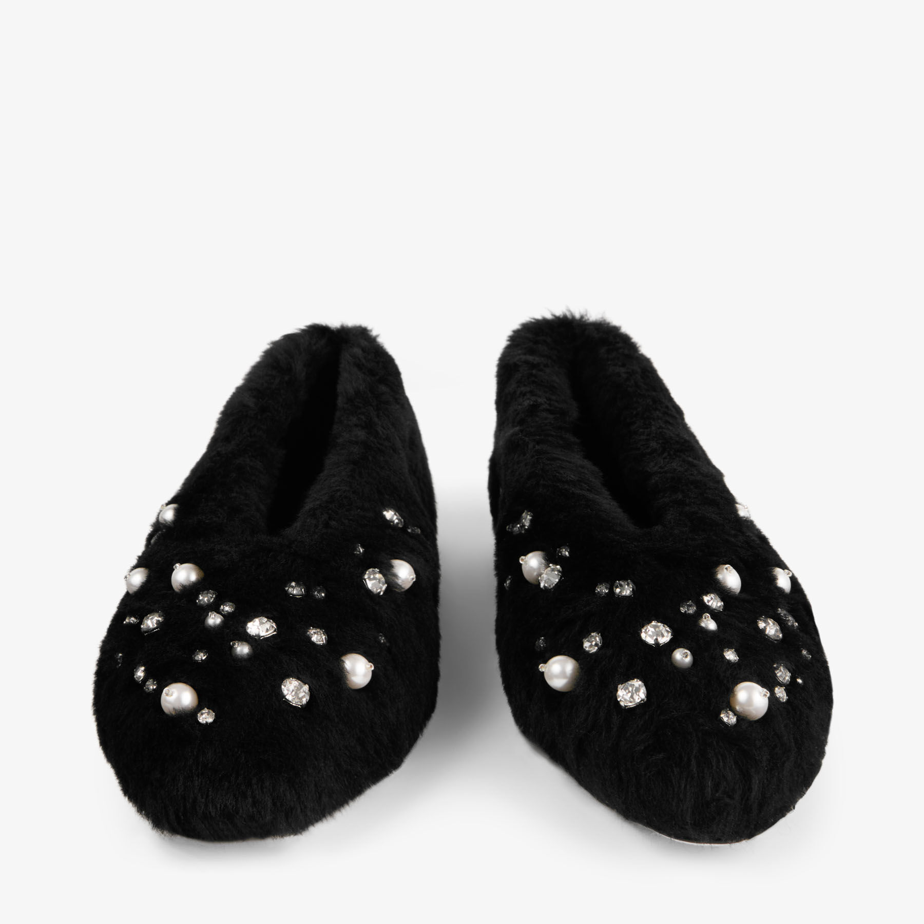 Margot Flat | Teddy Shearling Flats with Embroidered Pearls and