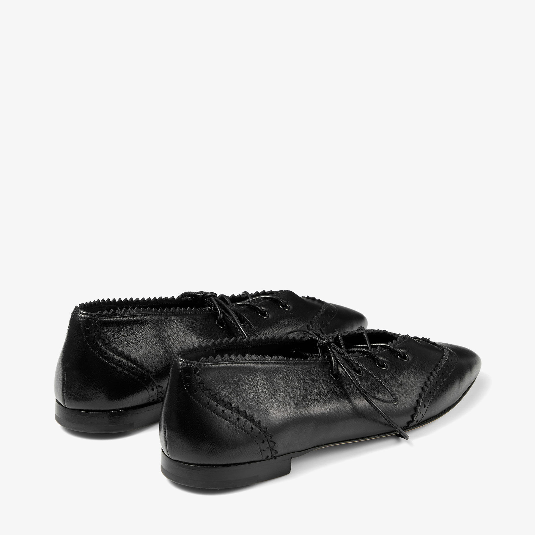 Margot Lace Up Flat | Black Leather Lace-Up Flats with Brogue