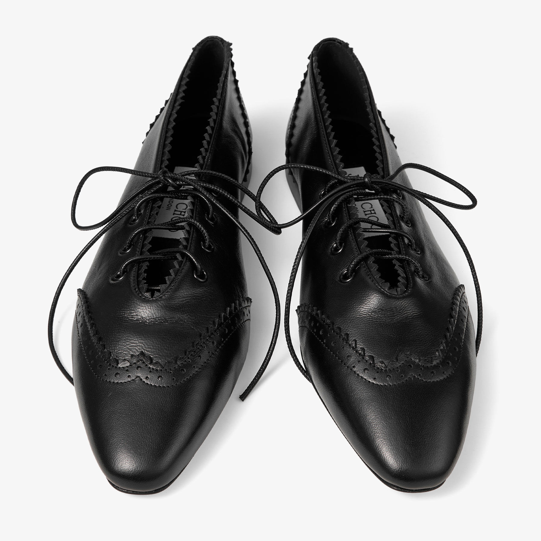 まいめろ jimmychoo  フラットシューズ レザープレート Margot Lace Up Flat | Black Leather Lace-Up Flats with Brogue