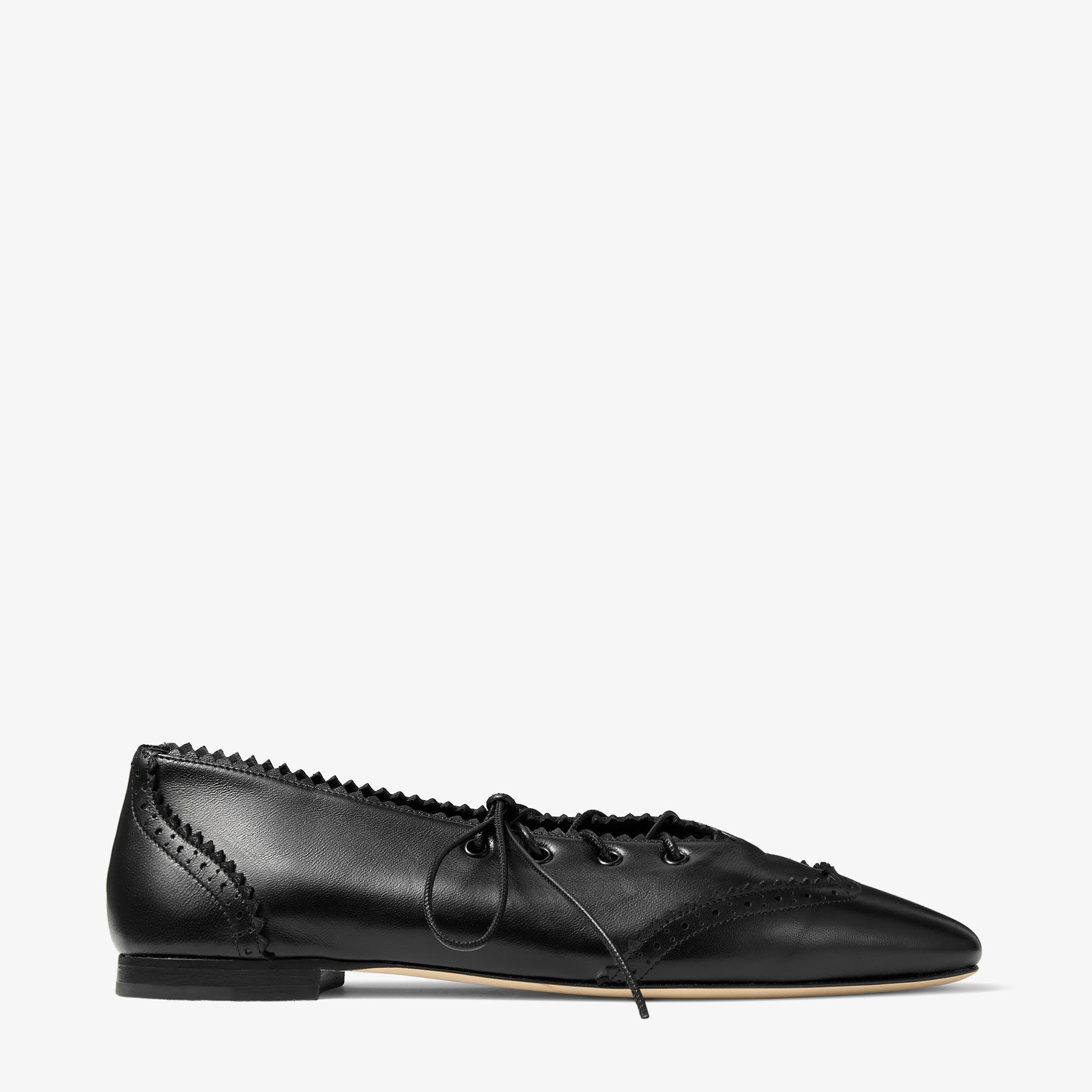 Margot Lace Up Flat | Black Leather Lace-Up Flats with Brogue