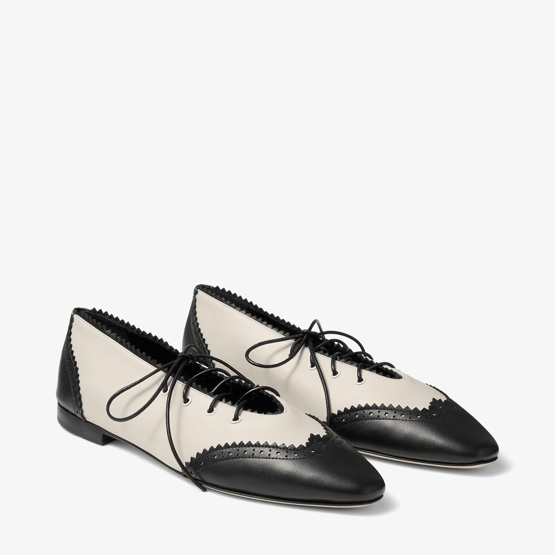 Margot Lace Up Flat | Black and Bone Nappa Leather Lace Up Flats