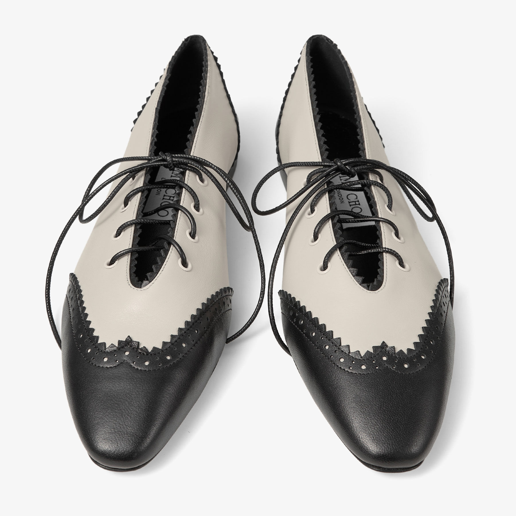 Margot Lace Up Flat | Black and Bone Nappa Leather Lace Up Flats