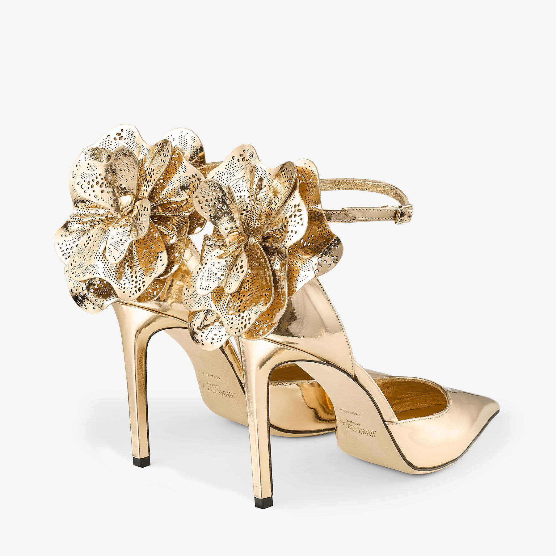 新品未使用　JIMMY CHOO ゴールド ハイヒールパンプス Marja 100 | Gold Liquid Metal Leather Sandals with Metal Leather