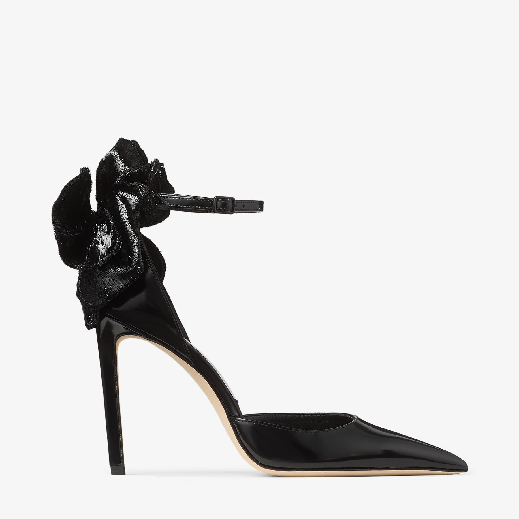 Marja 100 | Black Soft Spazzolato Pumps with Short Tinsel Corsage