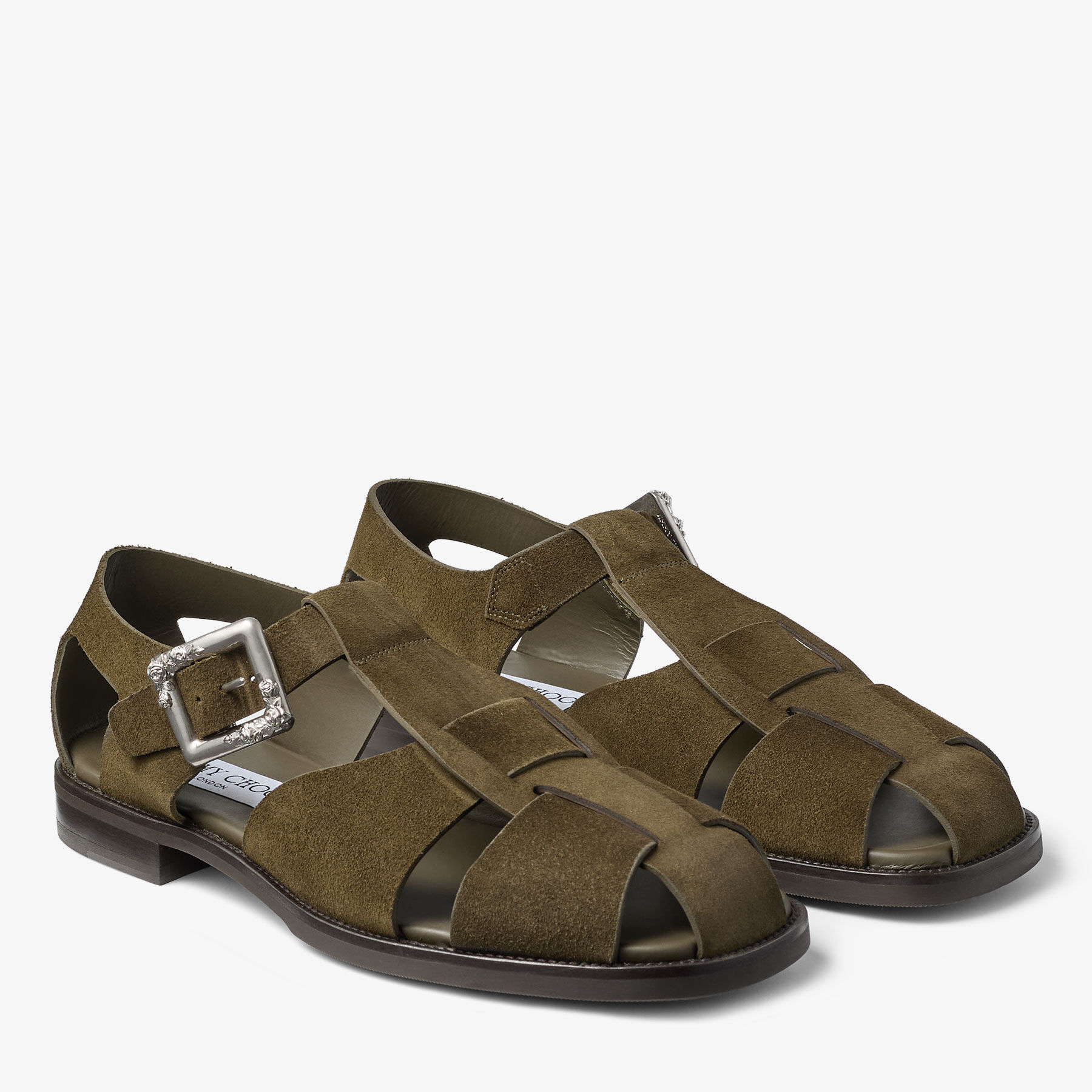 Meadow Sandal | Moss Green Velvet Suede Sandals | JIMMY CHOO