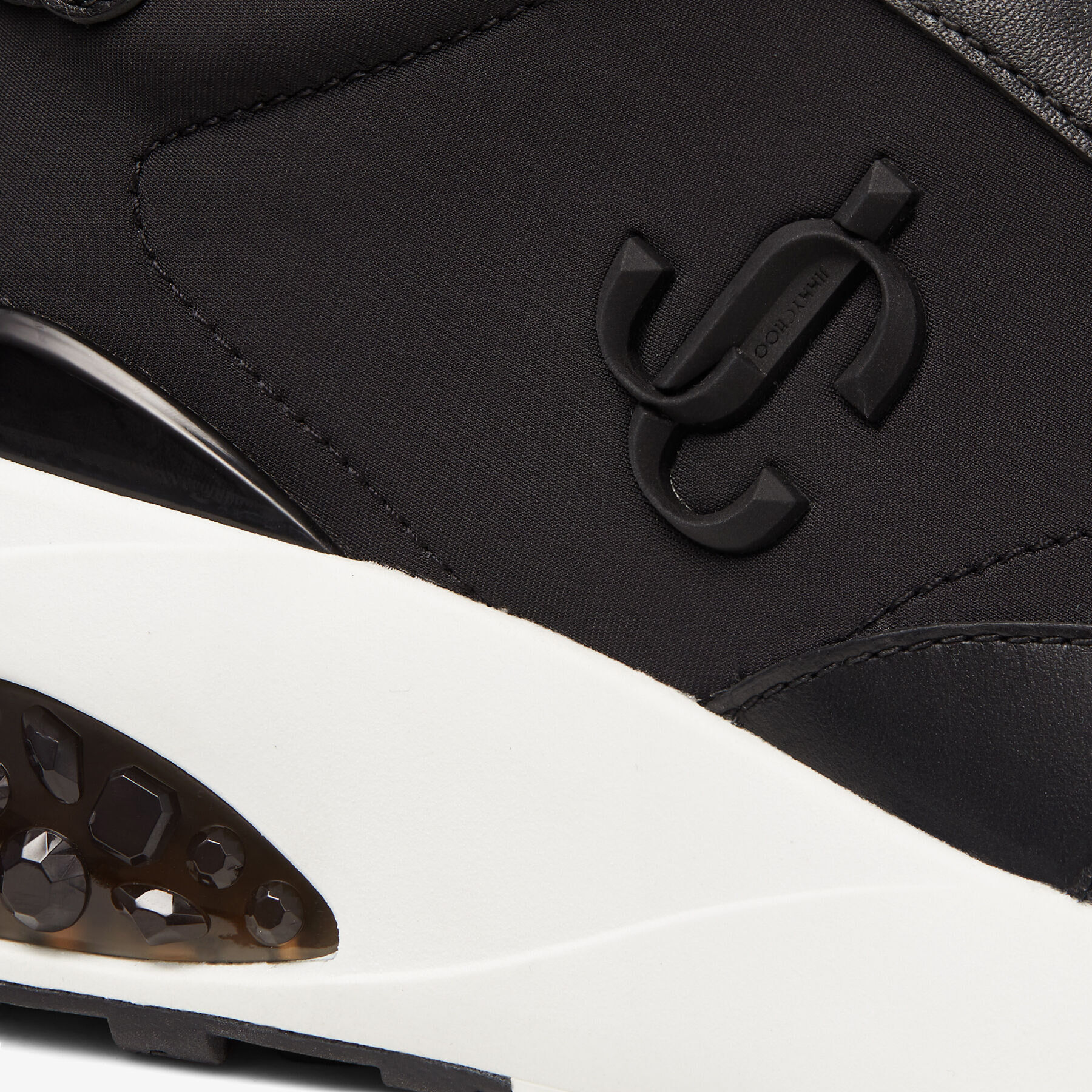 Black Neoprene and Leather Low Top Trainers | MEMPHIS LACE