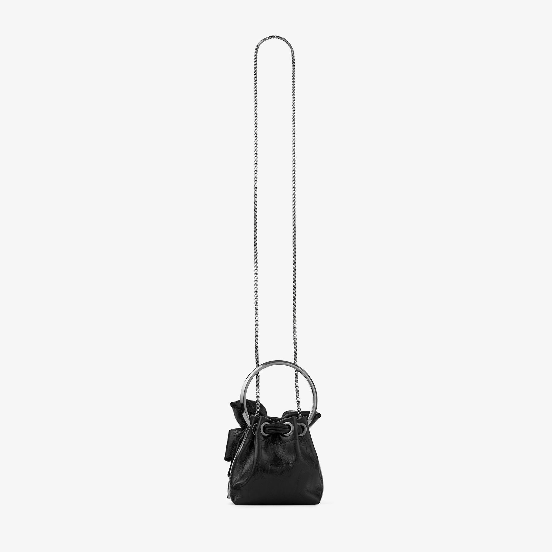 豪華 Micro Bon Bon | Black Vintage Metallic Leather Mini Bag バッグ