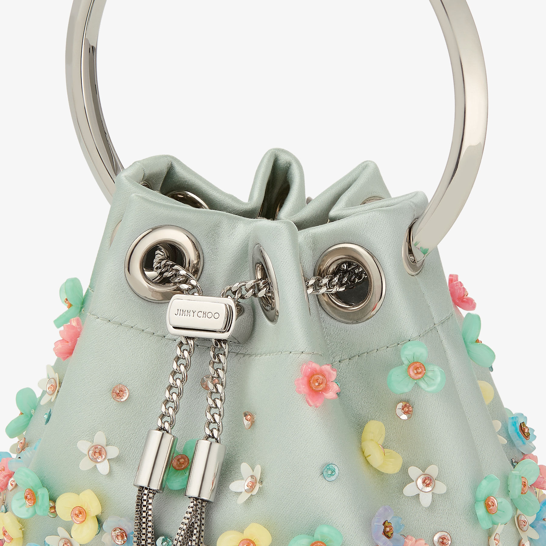 Micro Bon Bon | Light Verde Satin Bag With Embroidery