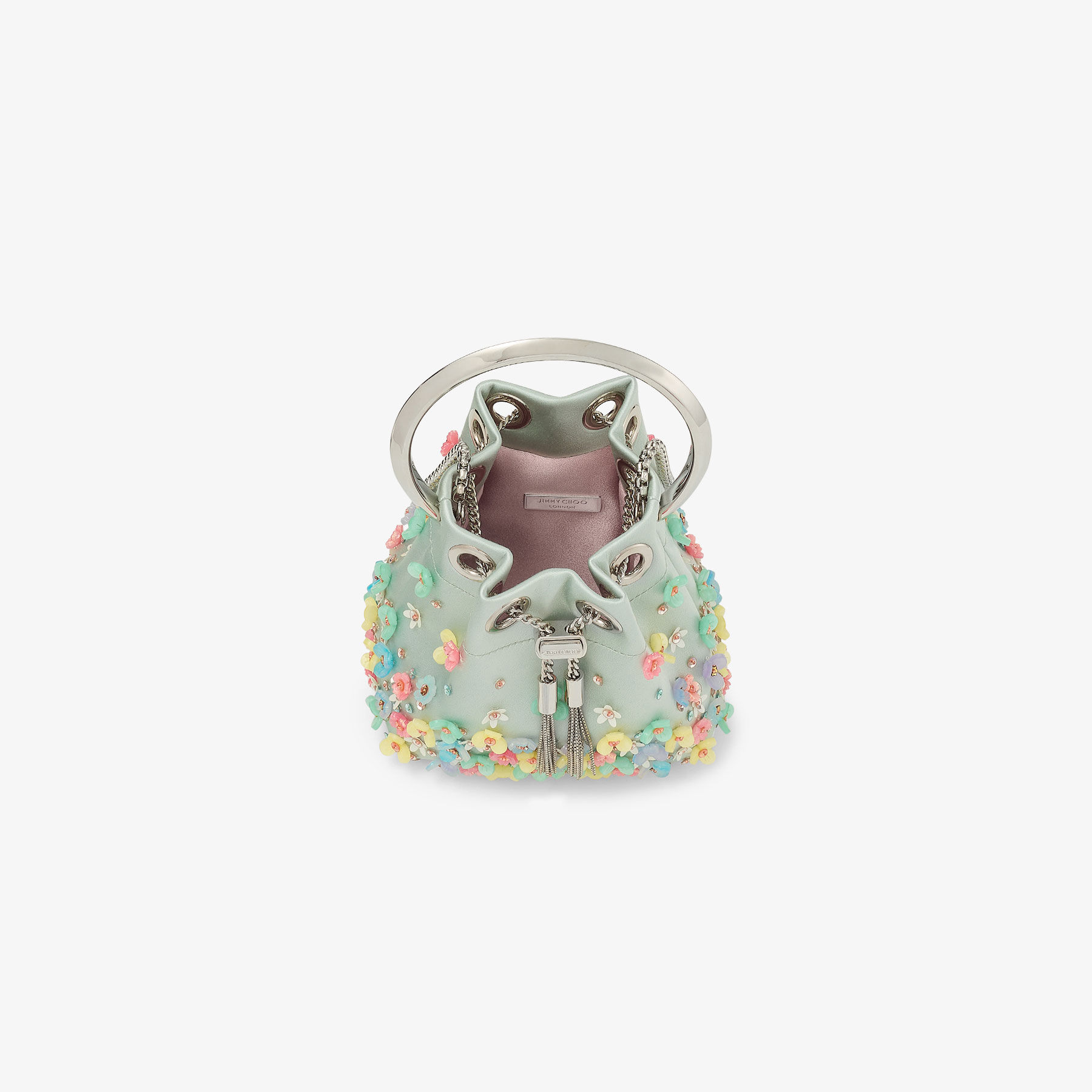 Micro Bon Bon | Light Verde Satin Bag With Embroidery
