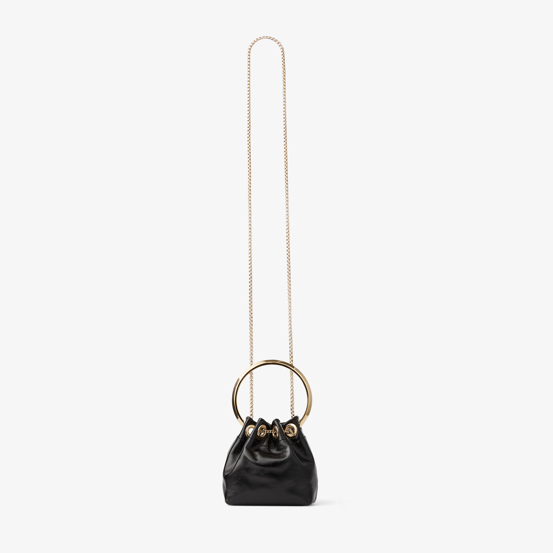 Micro Bon Bon | Black and Light Gold Shiny Biker Leather Mini