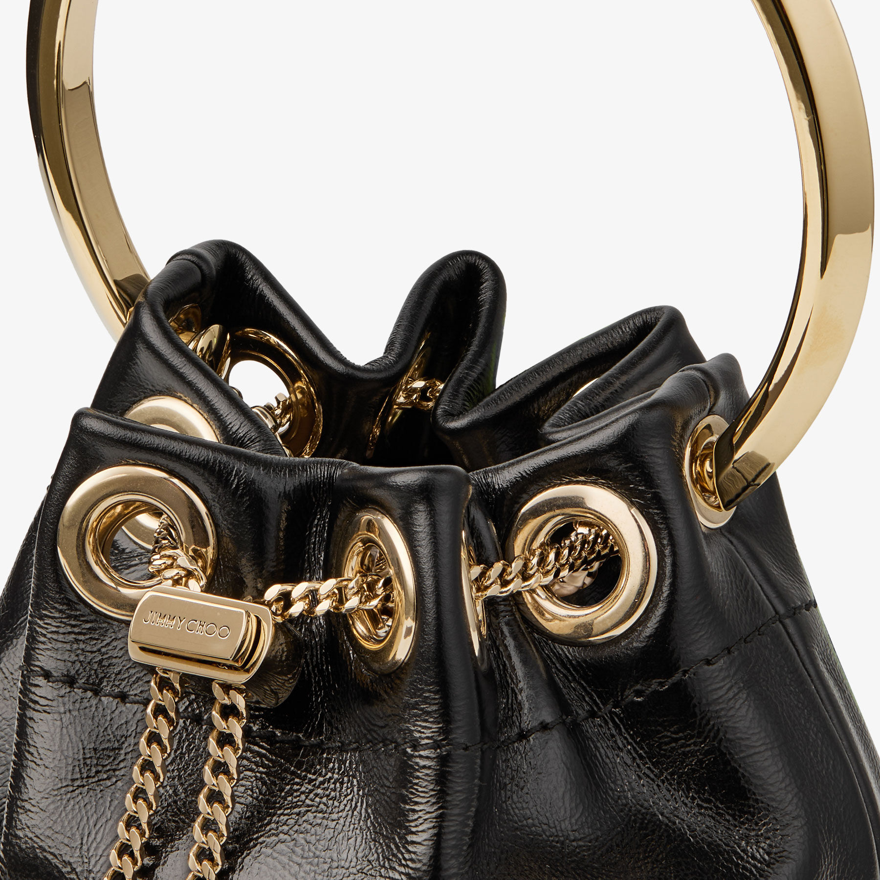 Micro Bon Bon | Black and Light Gold Shiny Biker Leather Mini