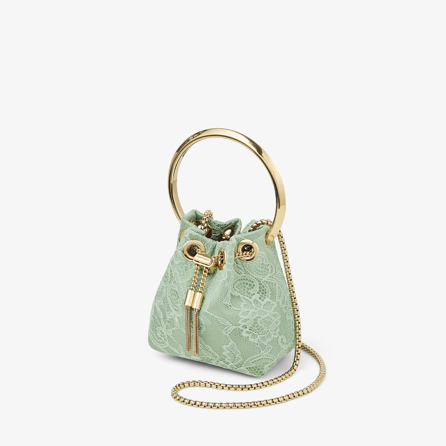 Micro Bon Bon | Verde Satin and Jimmy Choo Lace Mini Bucket Bag