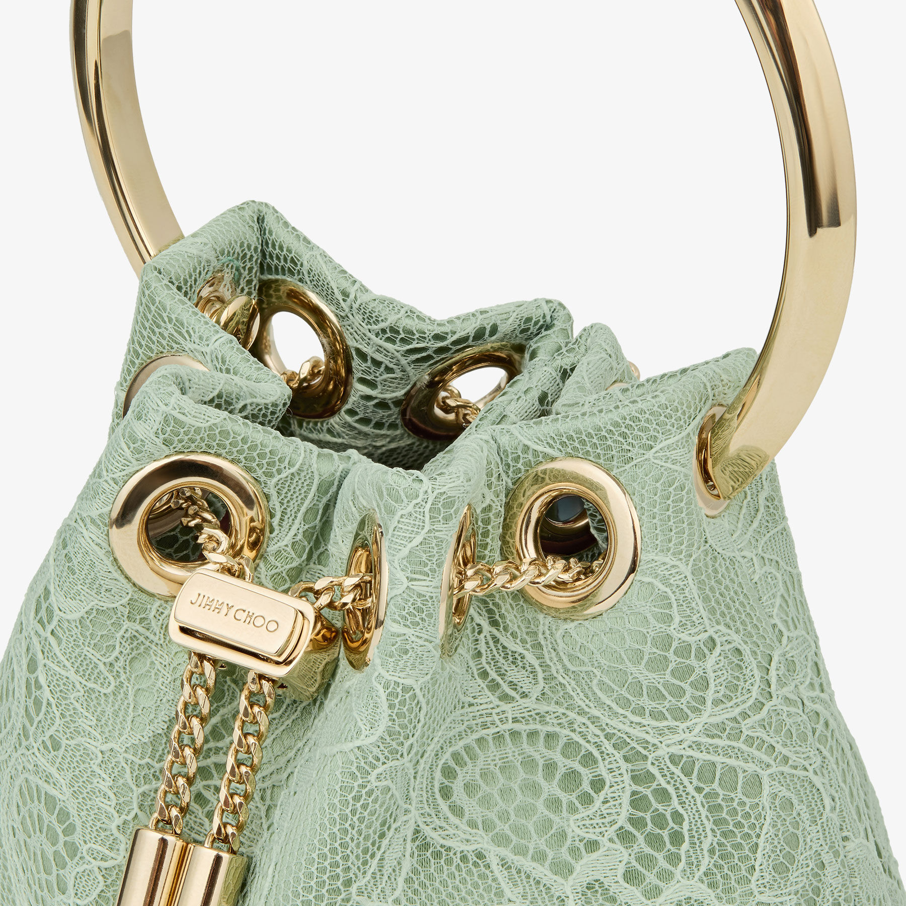 Micro Bon Bon | Verde Satin and Jimmy Choo Lace Mini Bucket Bag