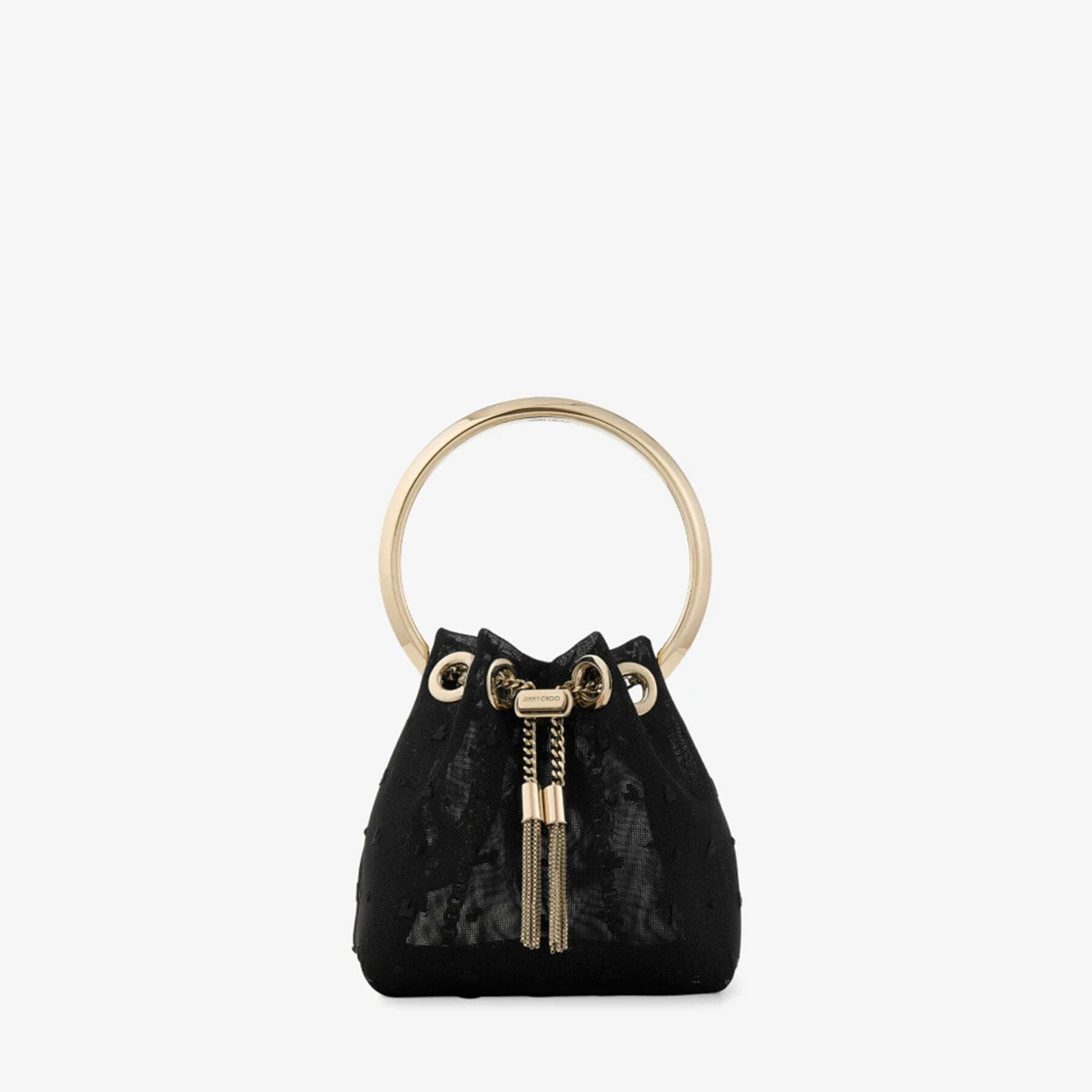Micro Bon Bon | Black Polka Dot Heart Mesh Mini Bag | JIMMY CHOO