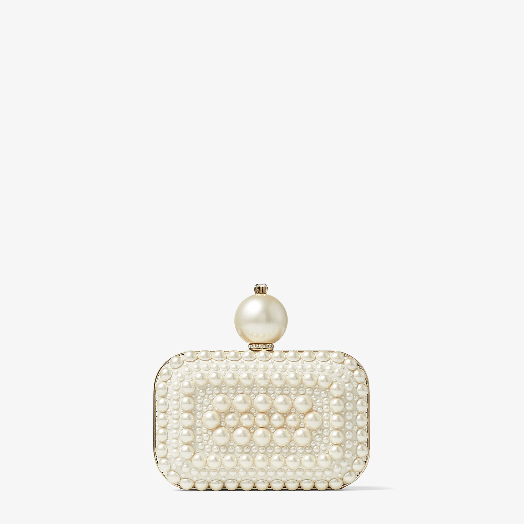 新品◆JIMMY CHOO正規品ホワイト サテン クラッチバッグ パール付き White Suede Clutch Bag with All-Over Pearl Embellishment | MICRO