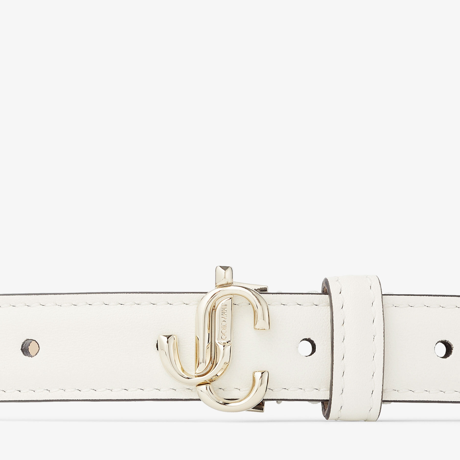 Jimmy Choo ホワイトレザー ベルト MINI HELINA | Latte Smooth Leather Mini Belt | Autumn Collection