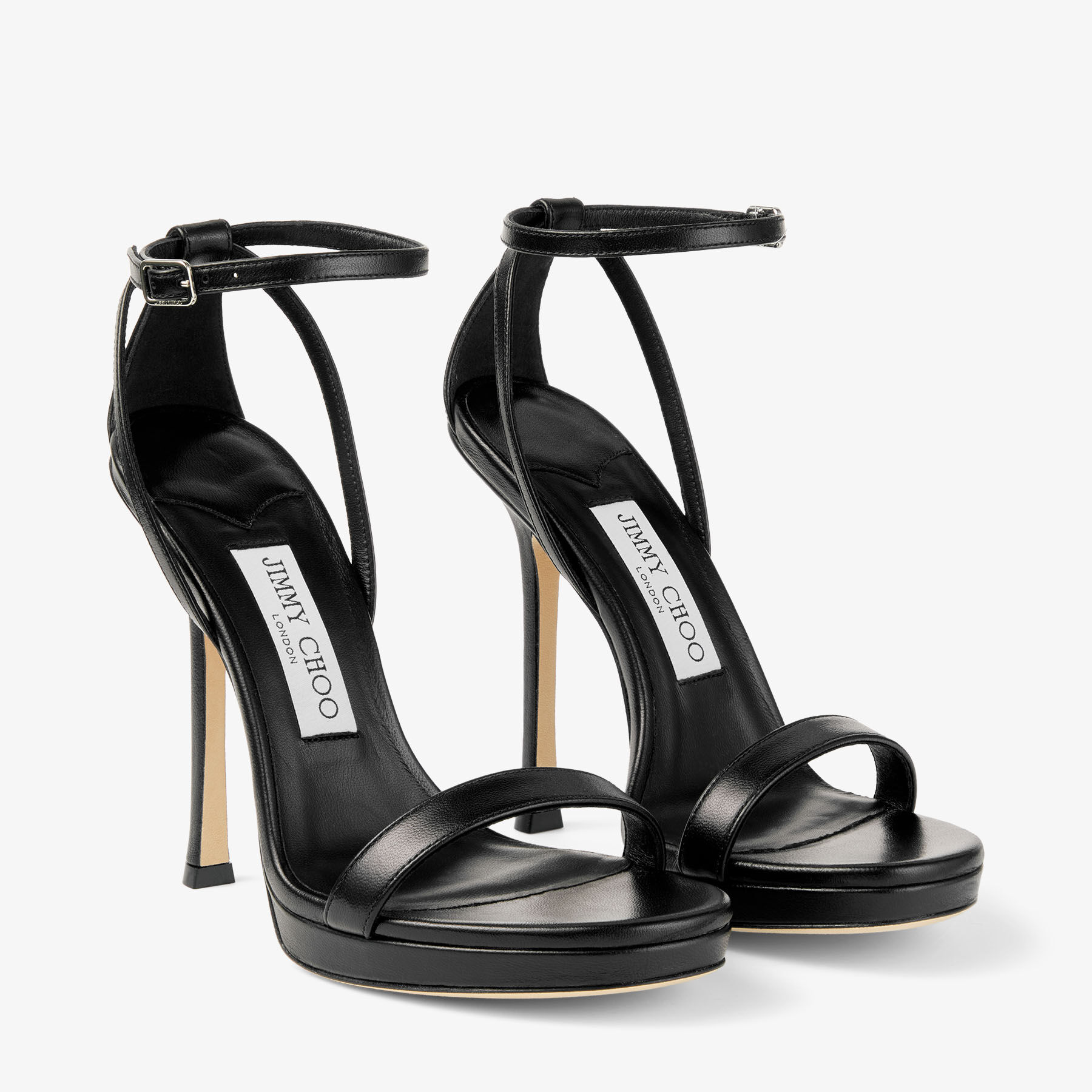 Moza Platform 120 | Black Shiny Nappa Leather Sandals | JIMMY CHOO