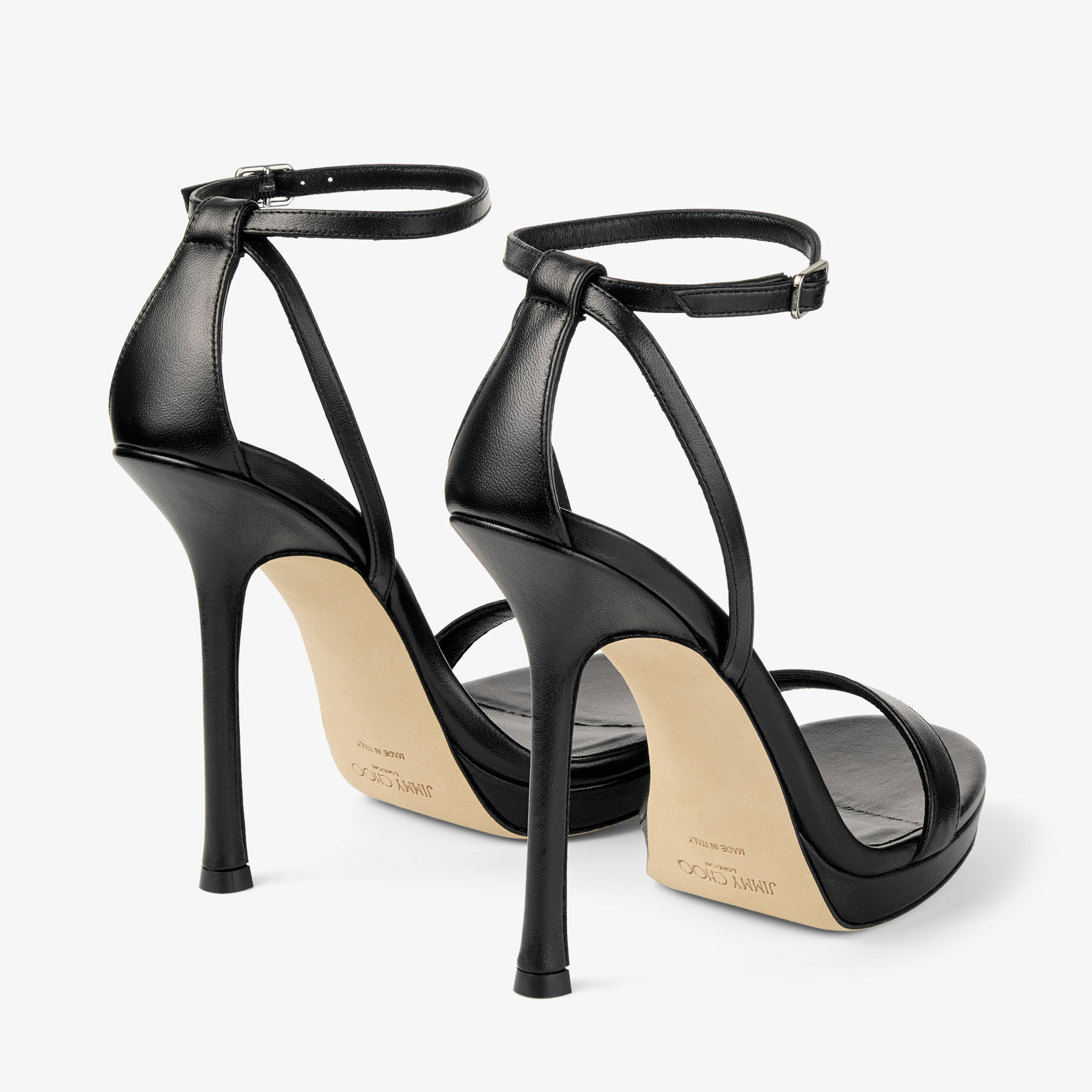 Moza Platform 120 | Black Shiny Nappa Leather Sandals | JIMMY CHOO