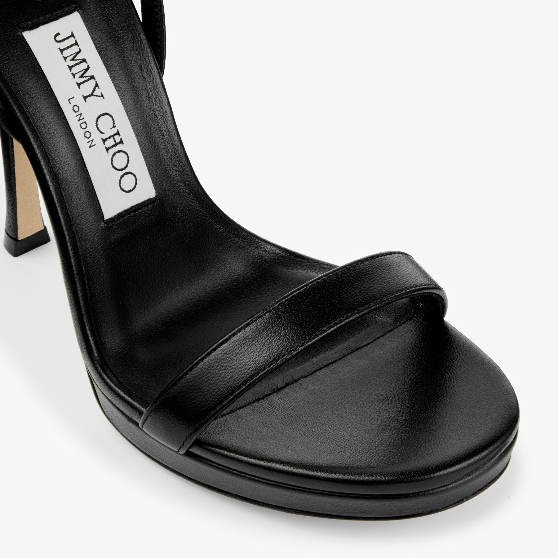 Moza Platform 120 | Black Shiny Nappa Leather Sandals | JIMMY CHOO