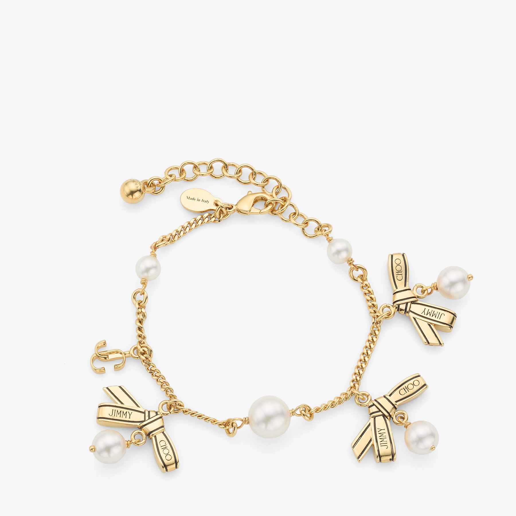 JIMMY CHOO キーホルダー ブレスレット セット Multi Charm Ribbon Bracelet |Gold Metal Charm Bracelet with