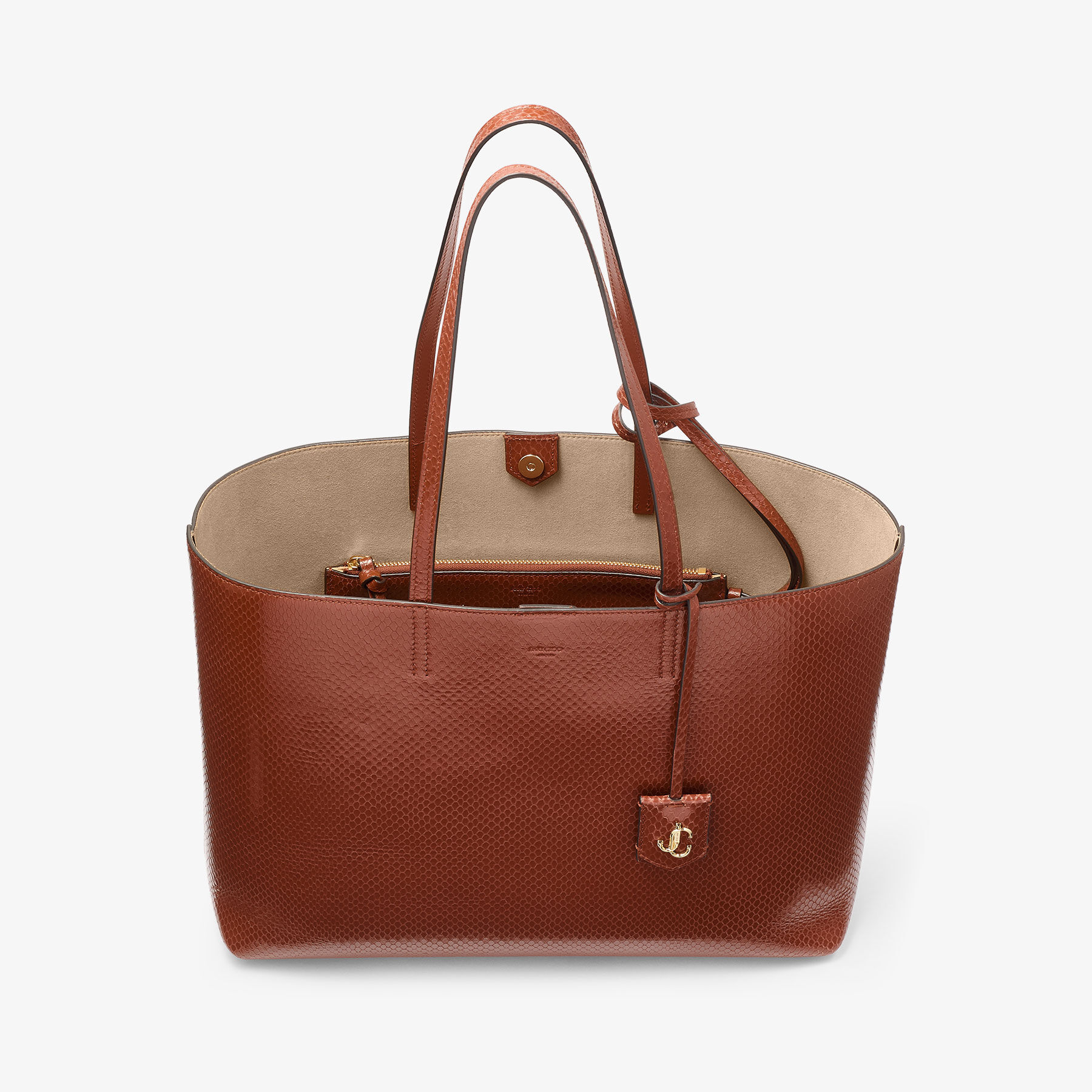 Nine2Five East-West | Cognac Elaphe Printed Leather Tote Handbag