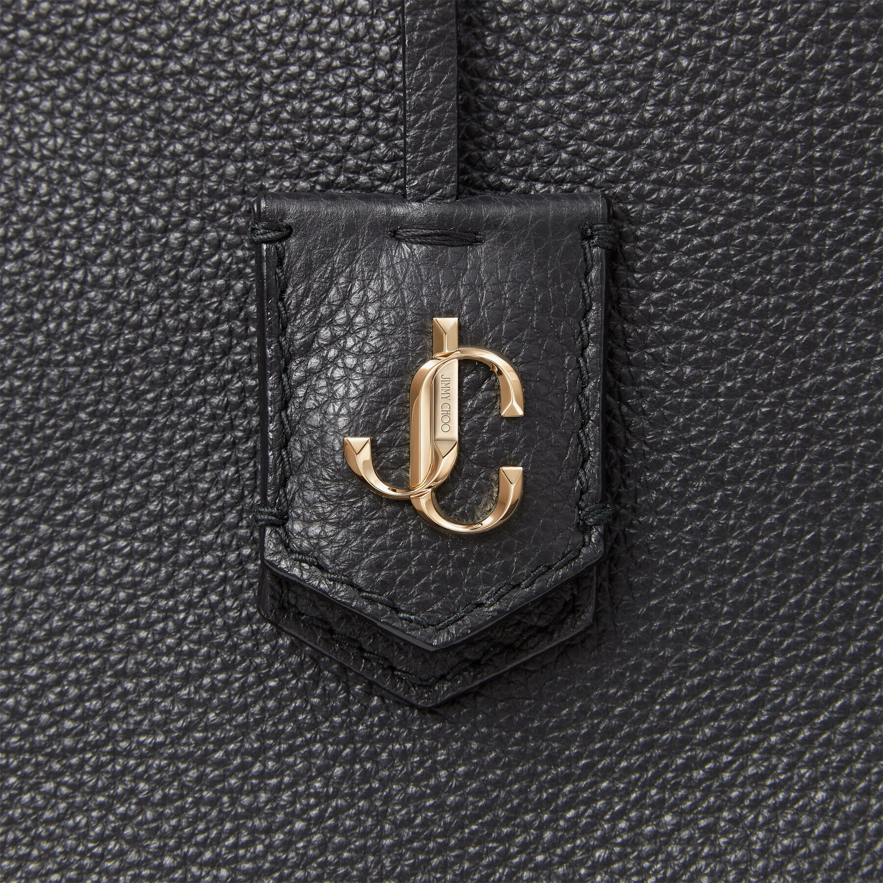 Black Grained Calf Leather Tote Handbag with JC Emblem