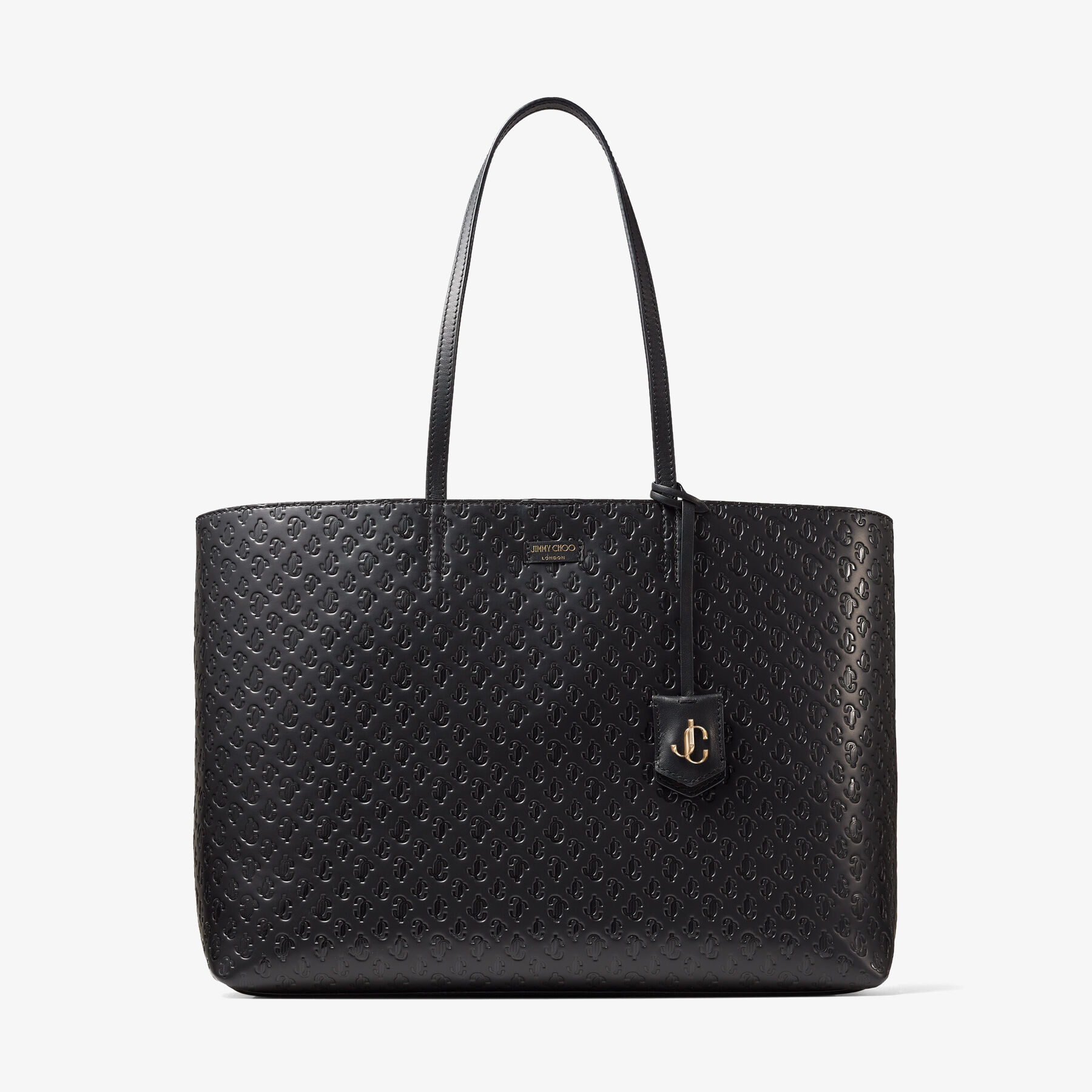 Black JC Monogram Pattern Tote Bag with Light Gold JC Emblem