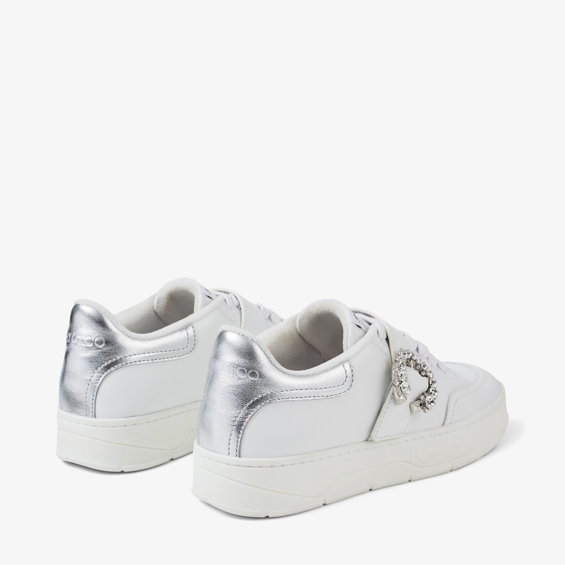 White Calf Leather and Silver Metallic Nappa Low Top