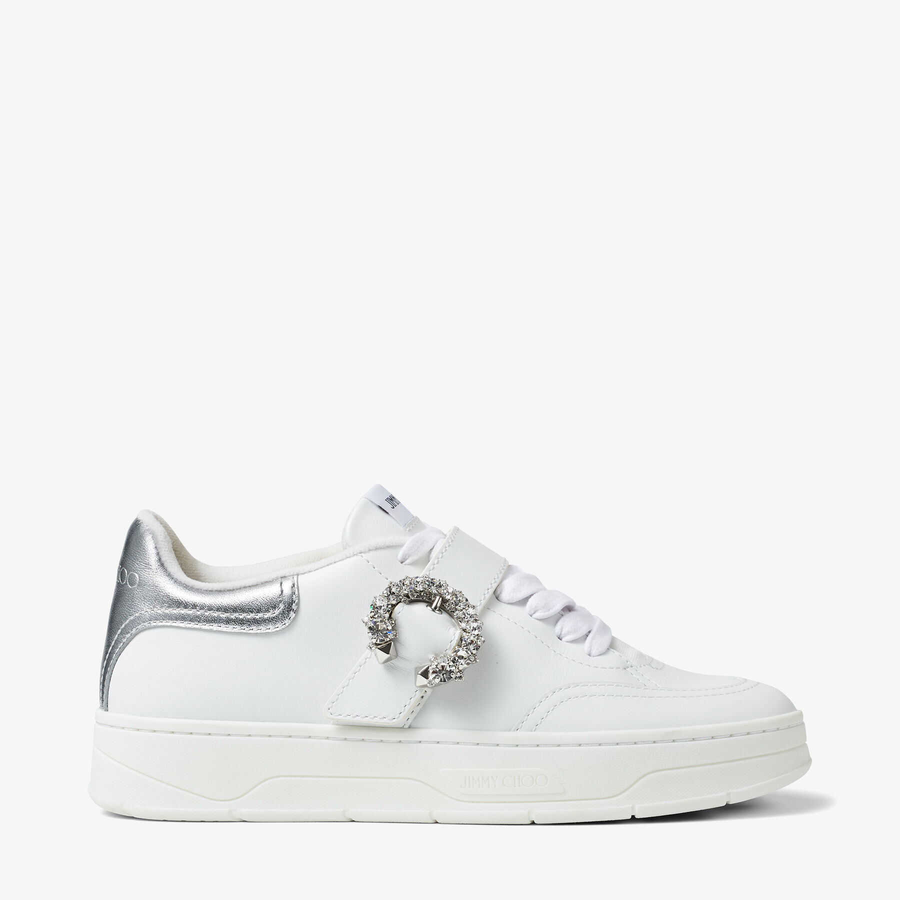 White Calf Leather and Silver Metallic Nappa Low Top