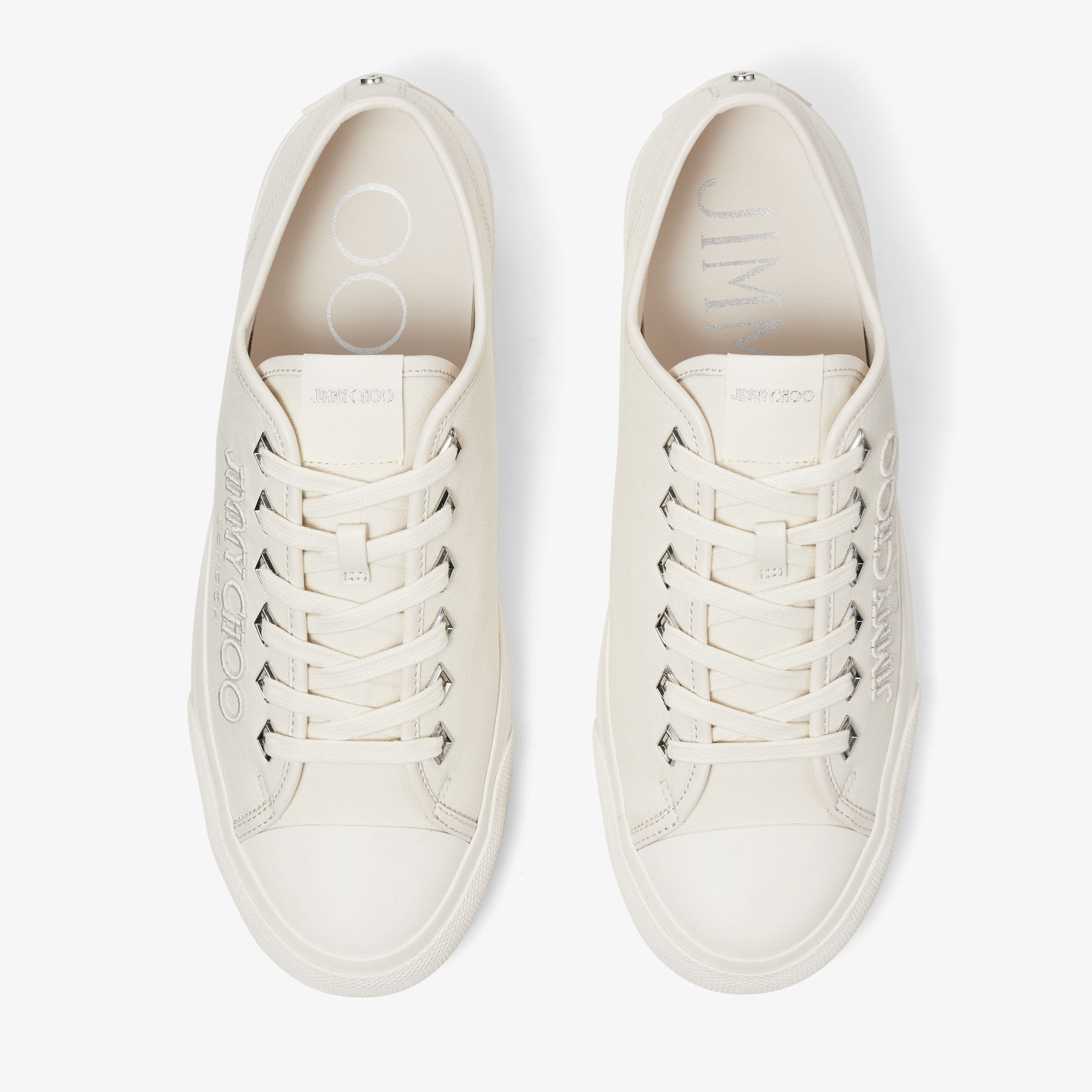 JIMMY CHOO Palma M 刺繍ロゴ入り キャンバス Low cut sneakers Palma/M | Latte Canvas Low-Top Trainers with Embroidered