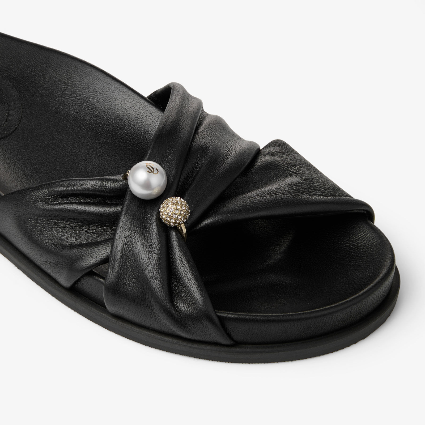 Rafi Flat | Black Soft Glove Leather Flat Sandals | JIMMY CHOO