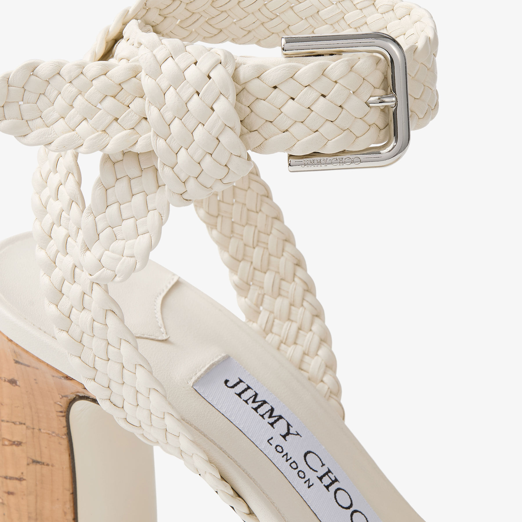 Rori 85 | Latte Shiny Calf Leather and Shiny Cork Sandals | JIMMY CHOO