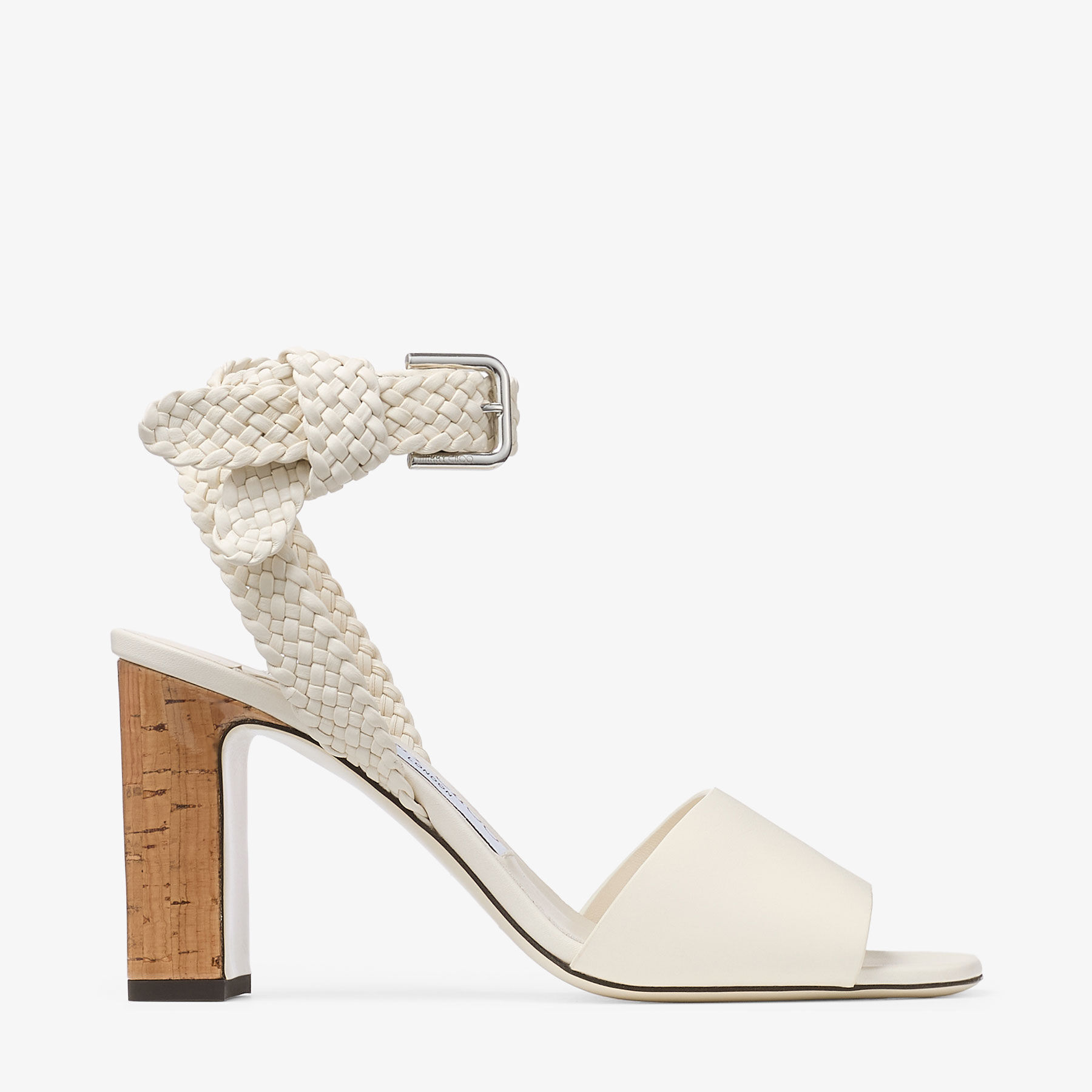 Rori 85 | Latte Shiny Calf Leather and Shiny Cork Sandals | JIMMY CHOO