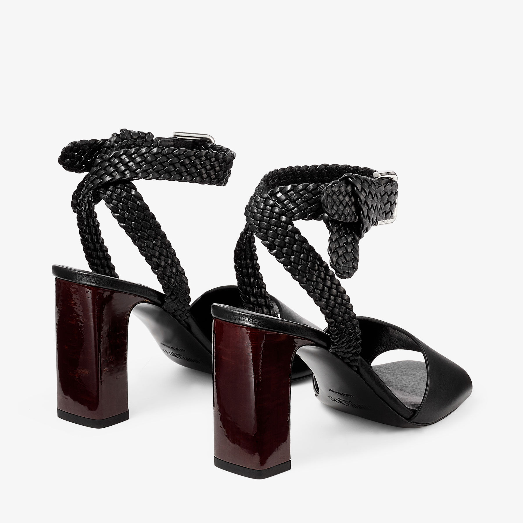 Rori 85 | Black Shiny Calf Leather and Shiny Cork Sandals | JIMMY CHOO