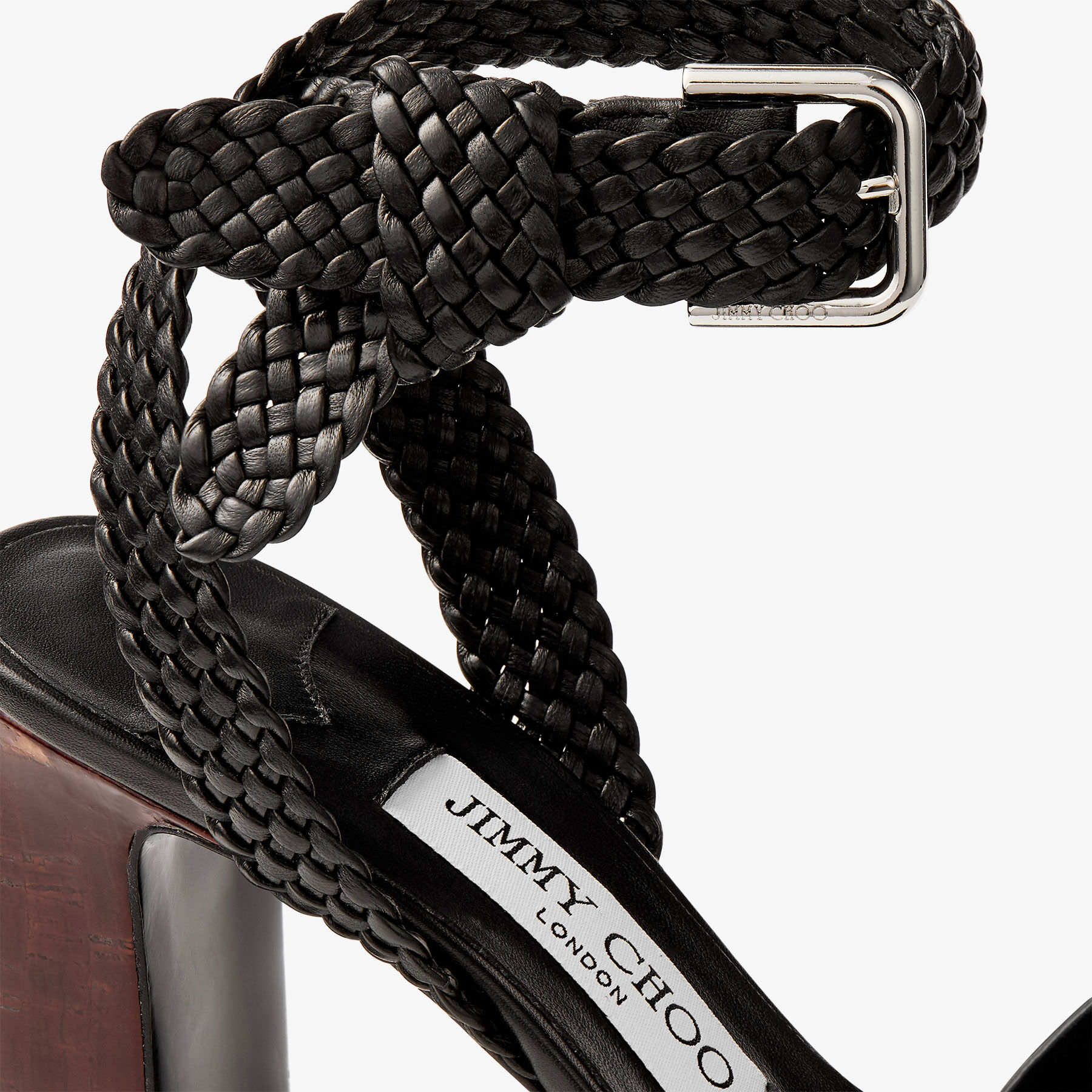 Rori 85 | Black Shiny Calf Leather and Shiny Cork Sandals | JIMMY CHOO