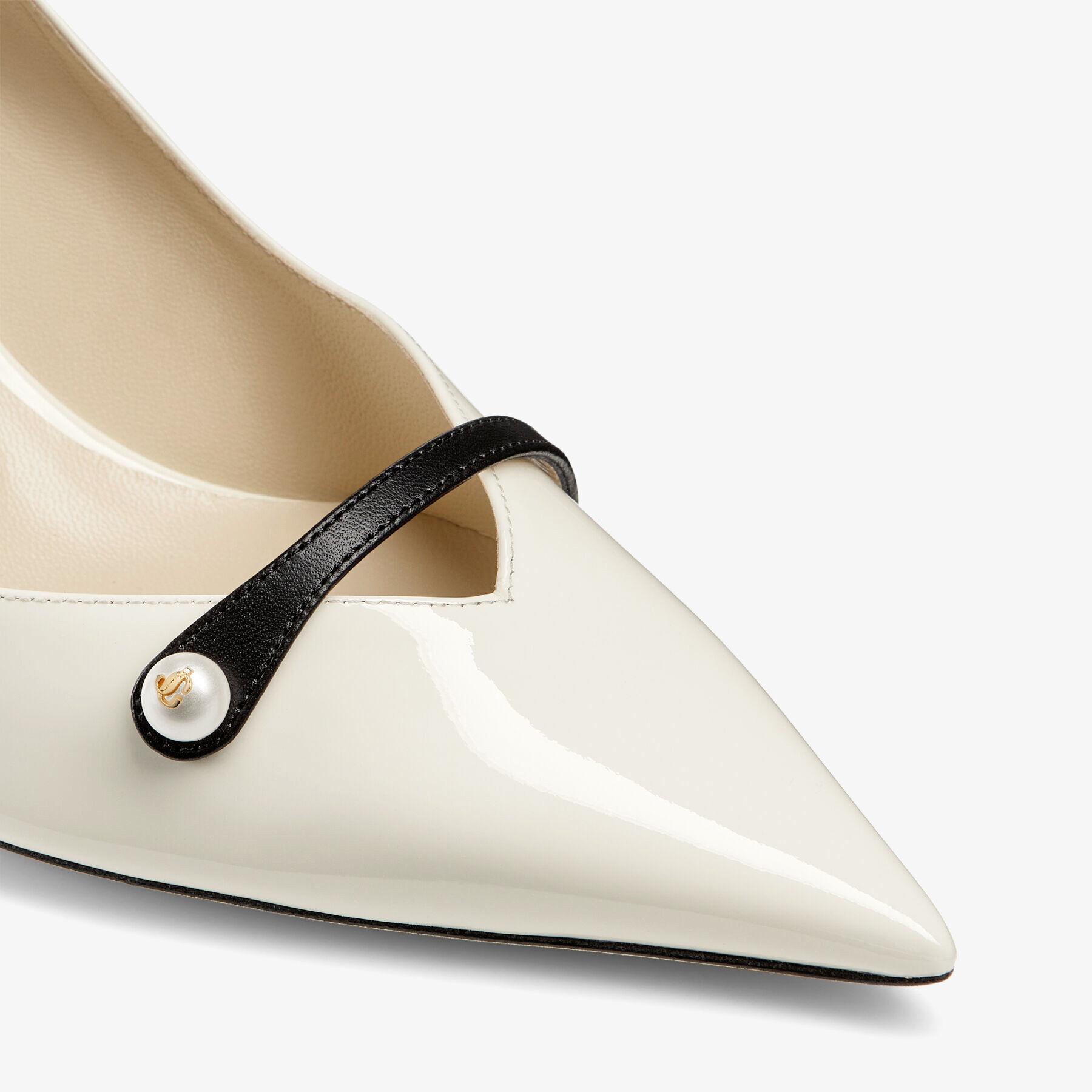 Latte Patent Pointed Pumps with Pearl Detail | ROSALIA 65 | High
