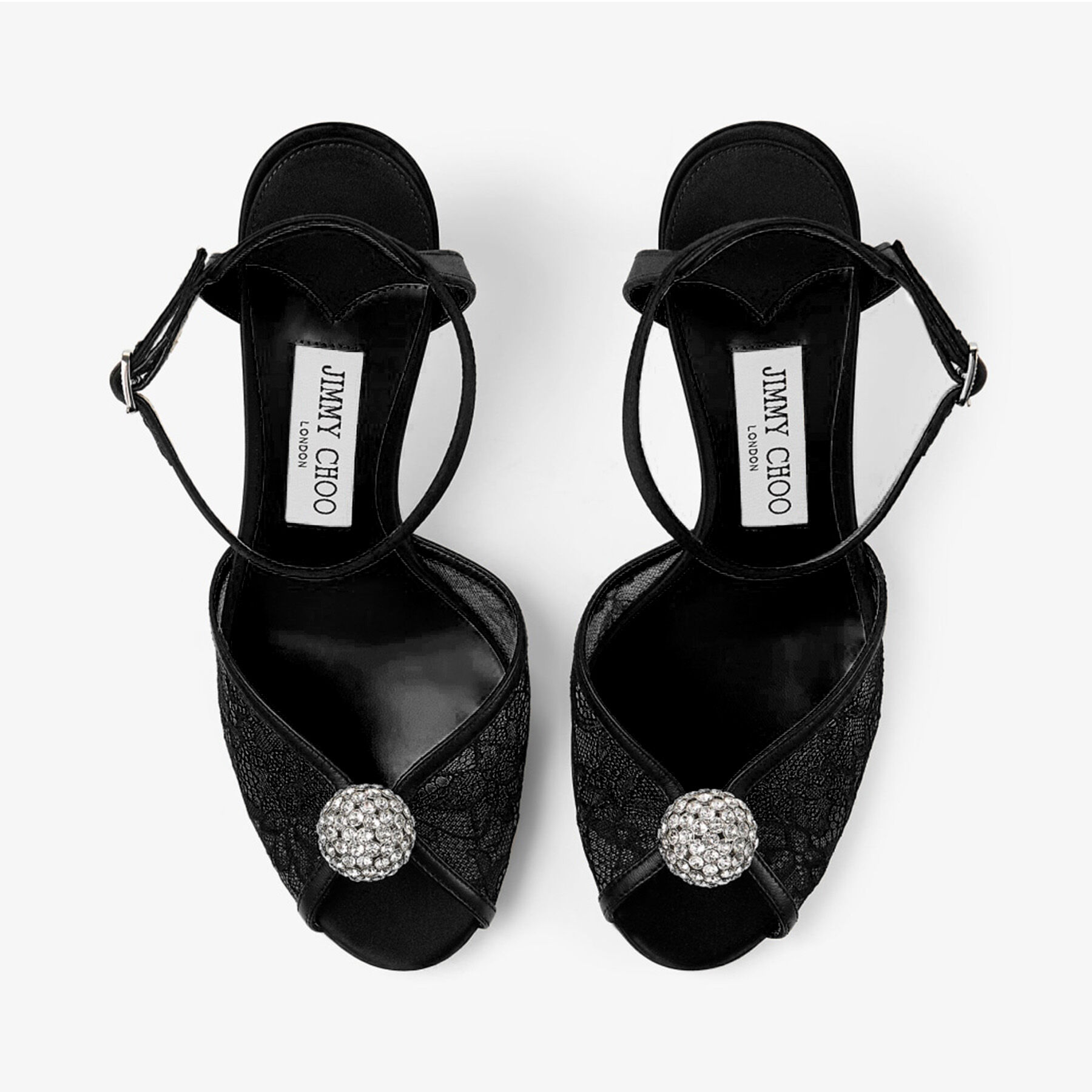 Sacora 85 | Black Lace Sandals with Crystal-Embellished Sphere