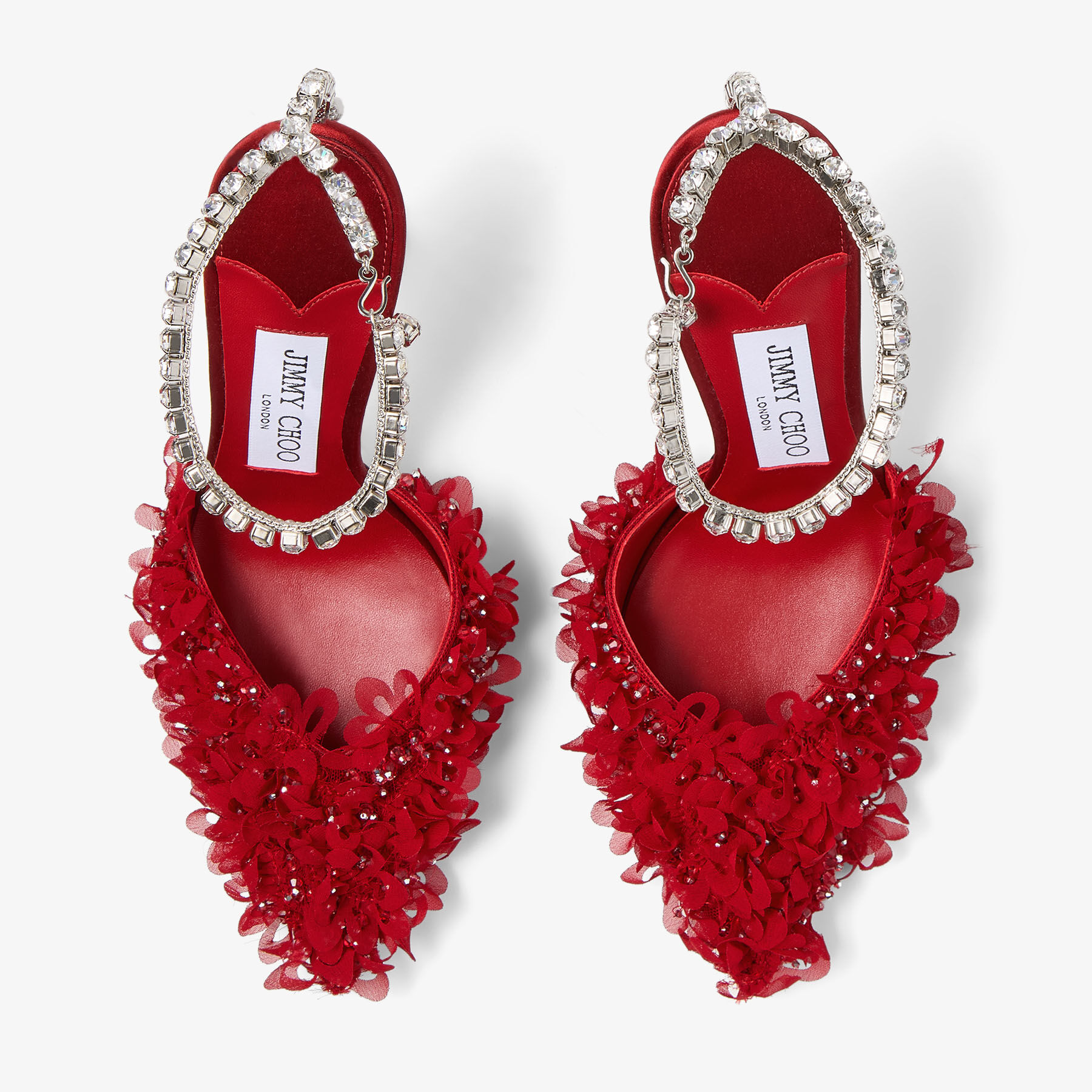 Saeda 100 | Ruby Red Mesh Pumps with Petal Embroidery | JIMMY CHOO