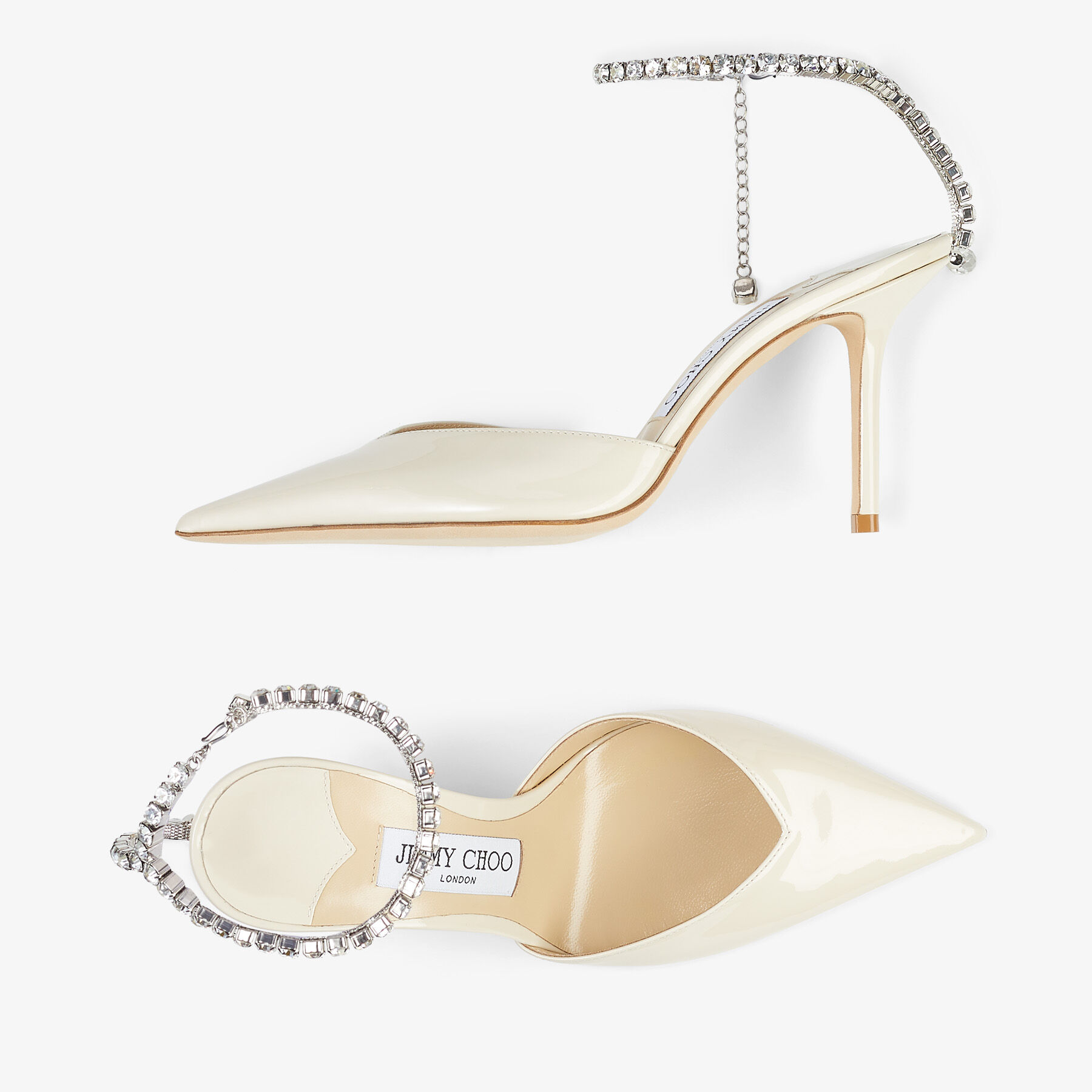 Saeda 85 | Linen Patent Leather Pumps with Crystal Embellishment
