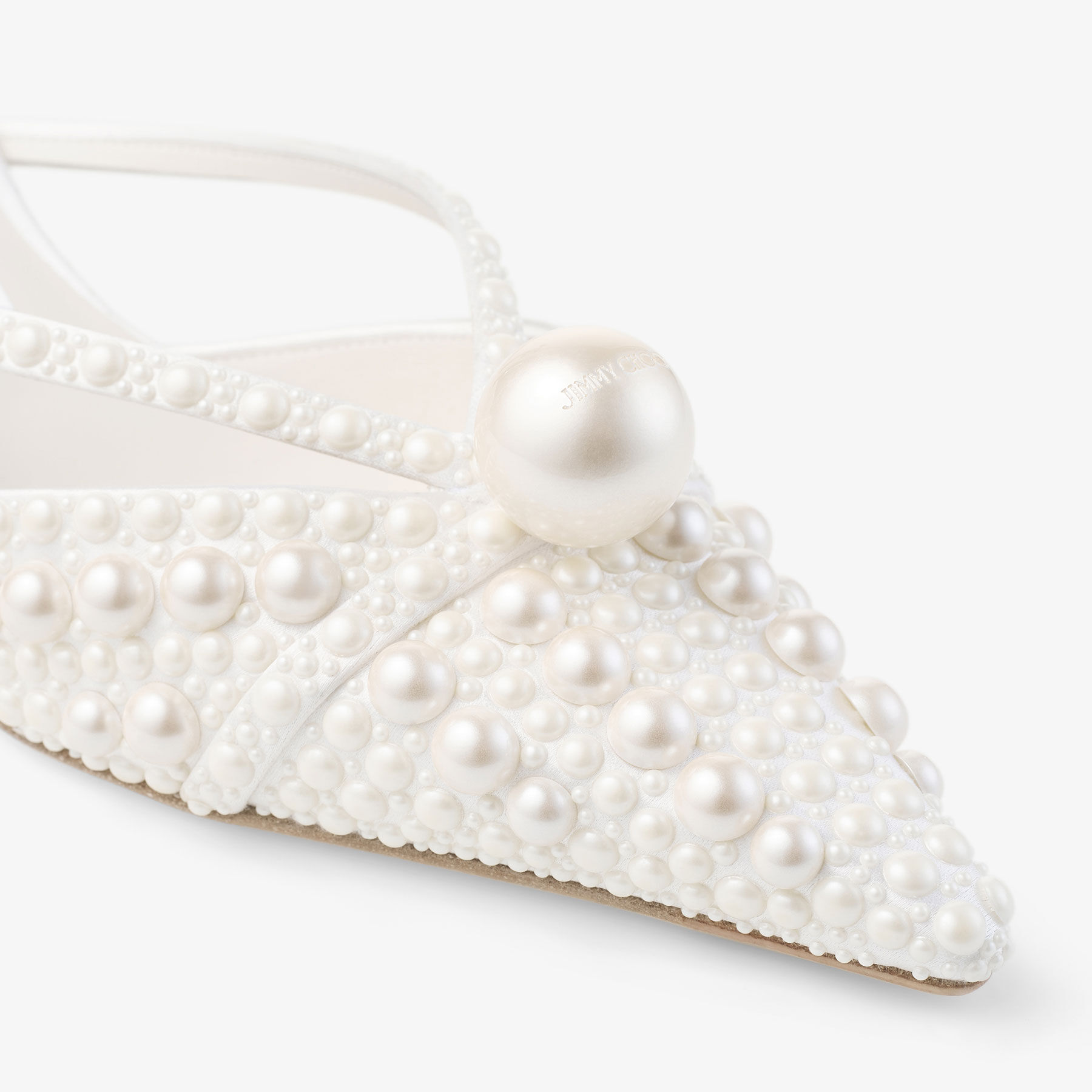 Sana Mule 50 | White Satin Mule with Pearl Embellishments | JIMMY CHOO