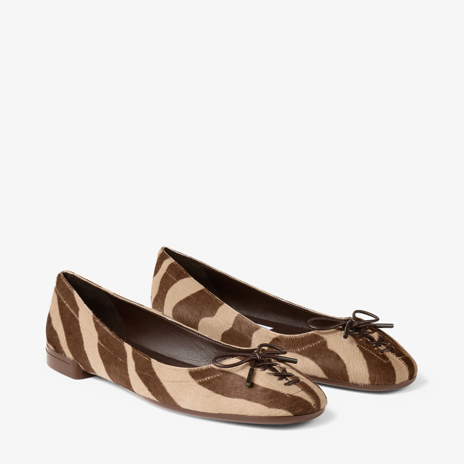 Scarlett Ballerina | Chocolate Zebra Printed Pony Ballerina Flats
