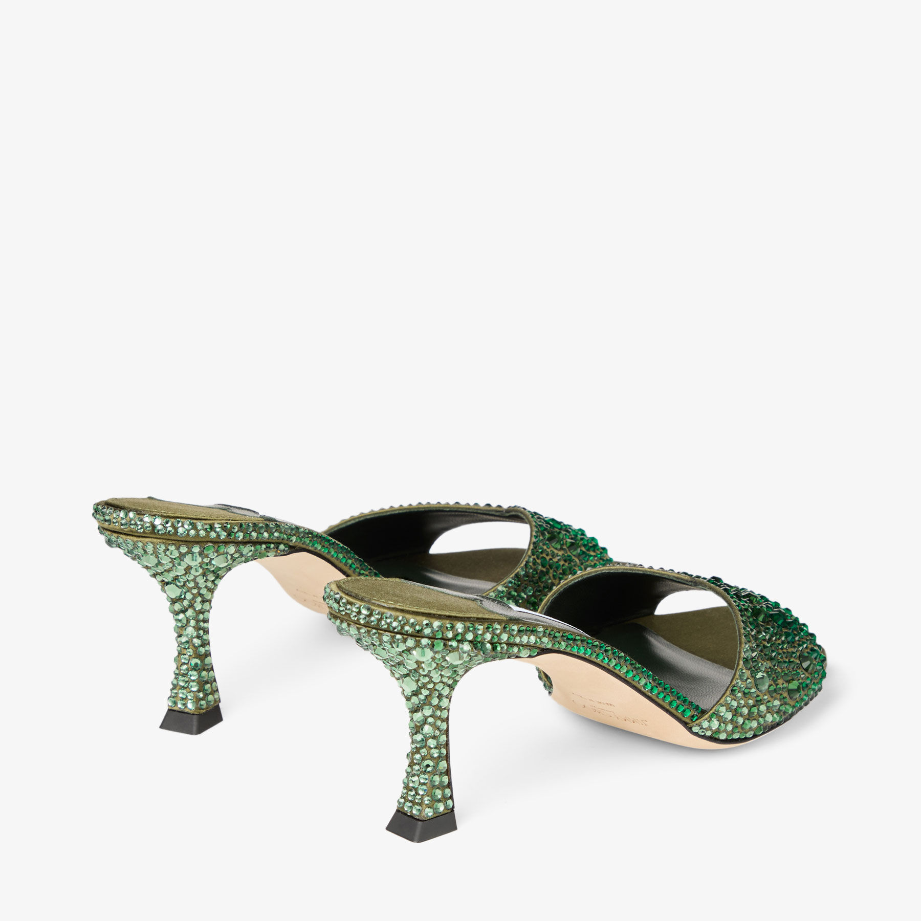 Skye 70 | British Green Satin Mules with Degrade Crystal | JIMMY CHOO