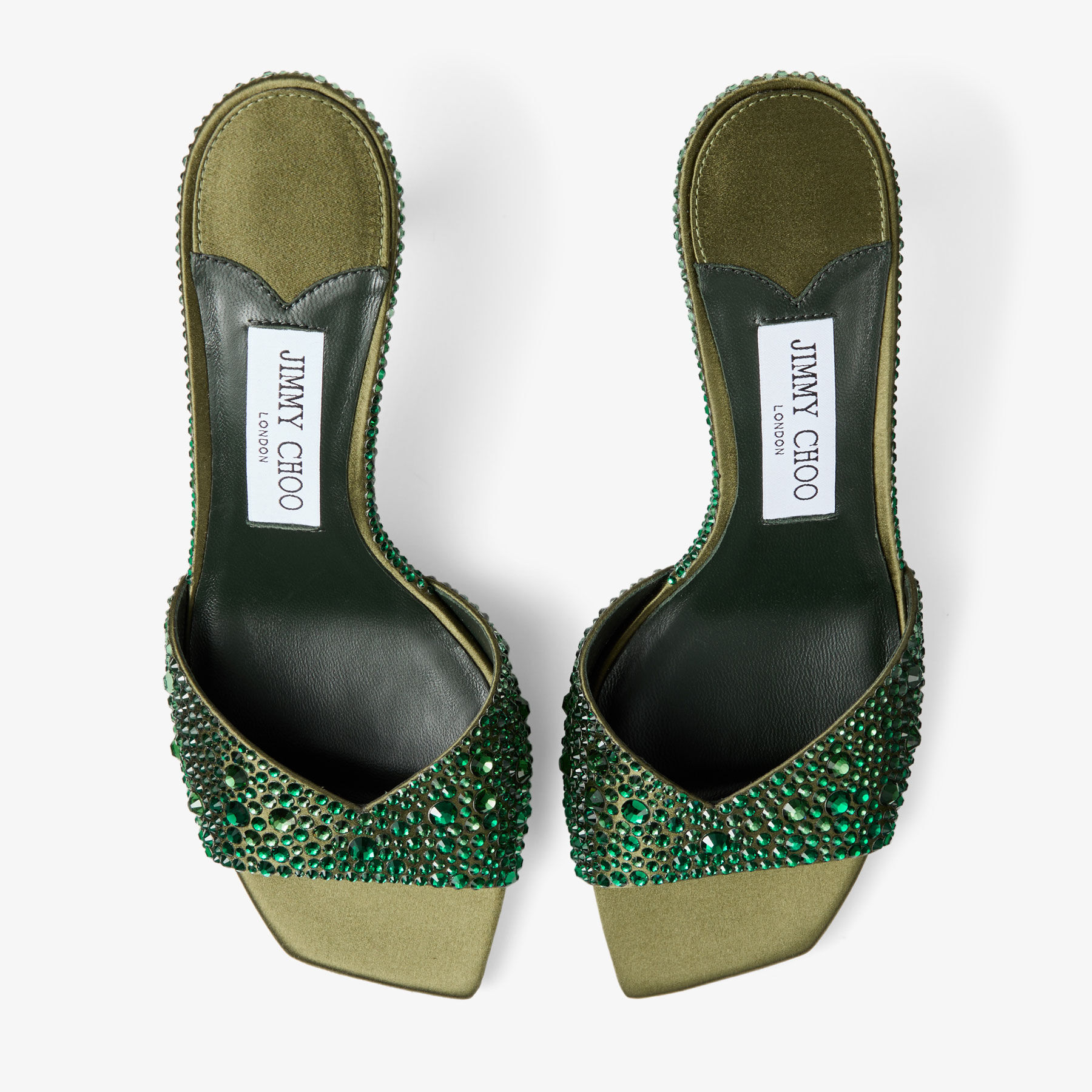 Skye 70 | British Green Satin Mules with Degrade Crystal | JIMMY CHOO