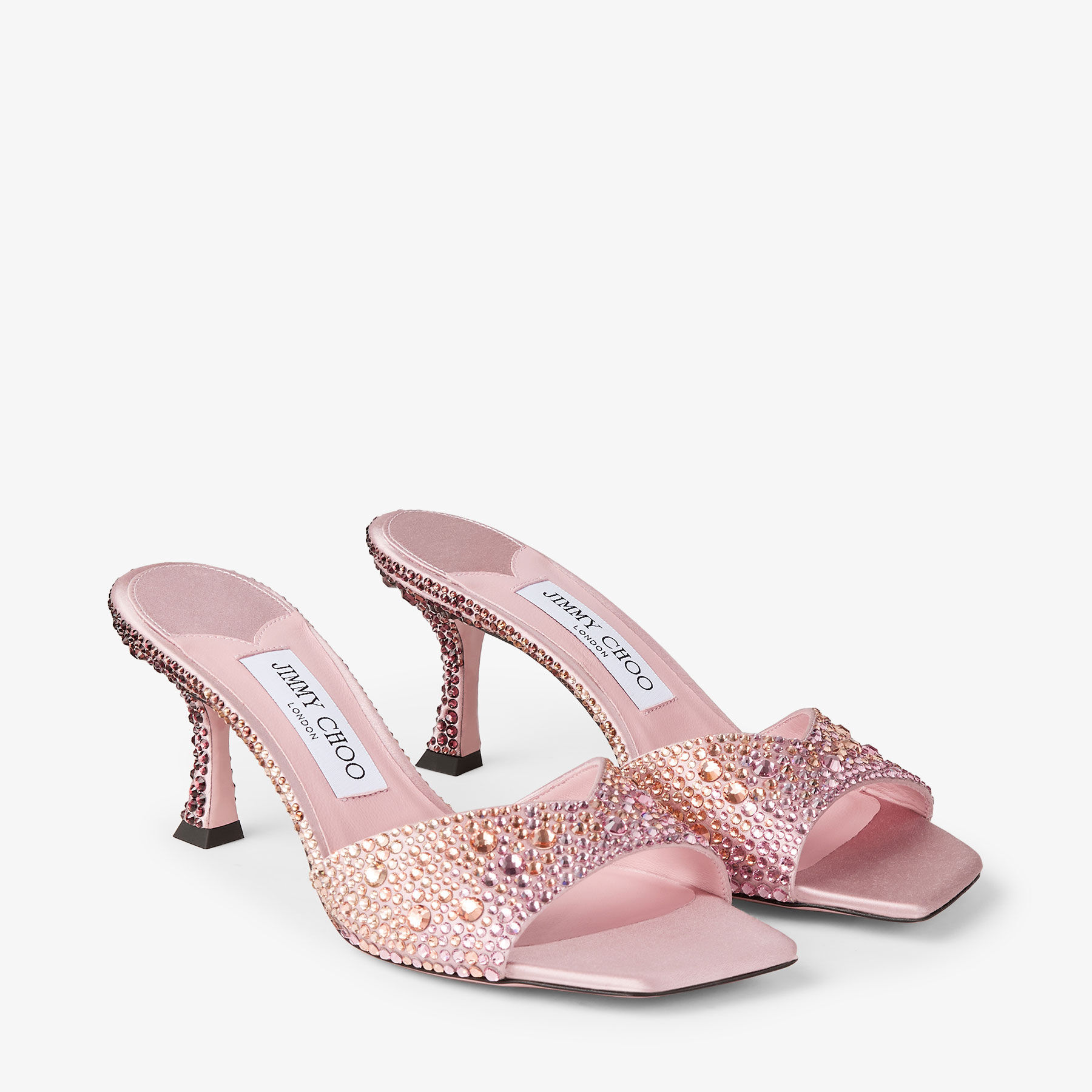JIMMY CHOO☆ ビング 65 クリスタル ストラップ付き Linen Bing 65 | Linen Patent Leather Mules with Crystal Strap