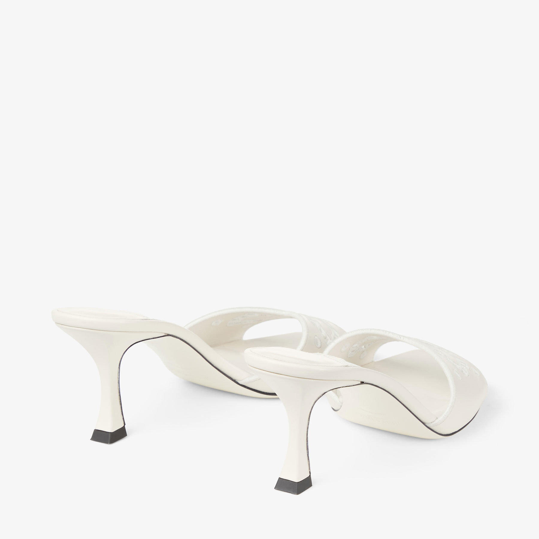 Skye 70 | Latte Leather Sandals With Sangallo Embroidery