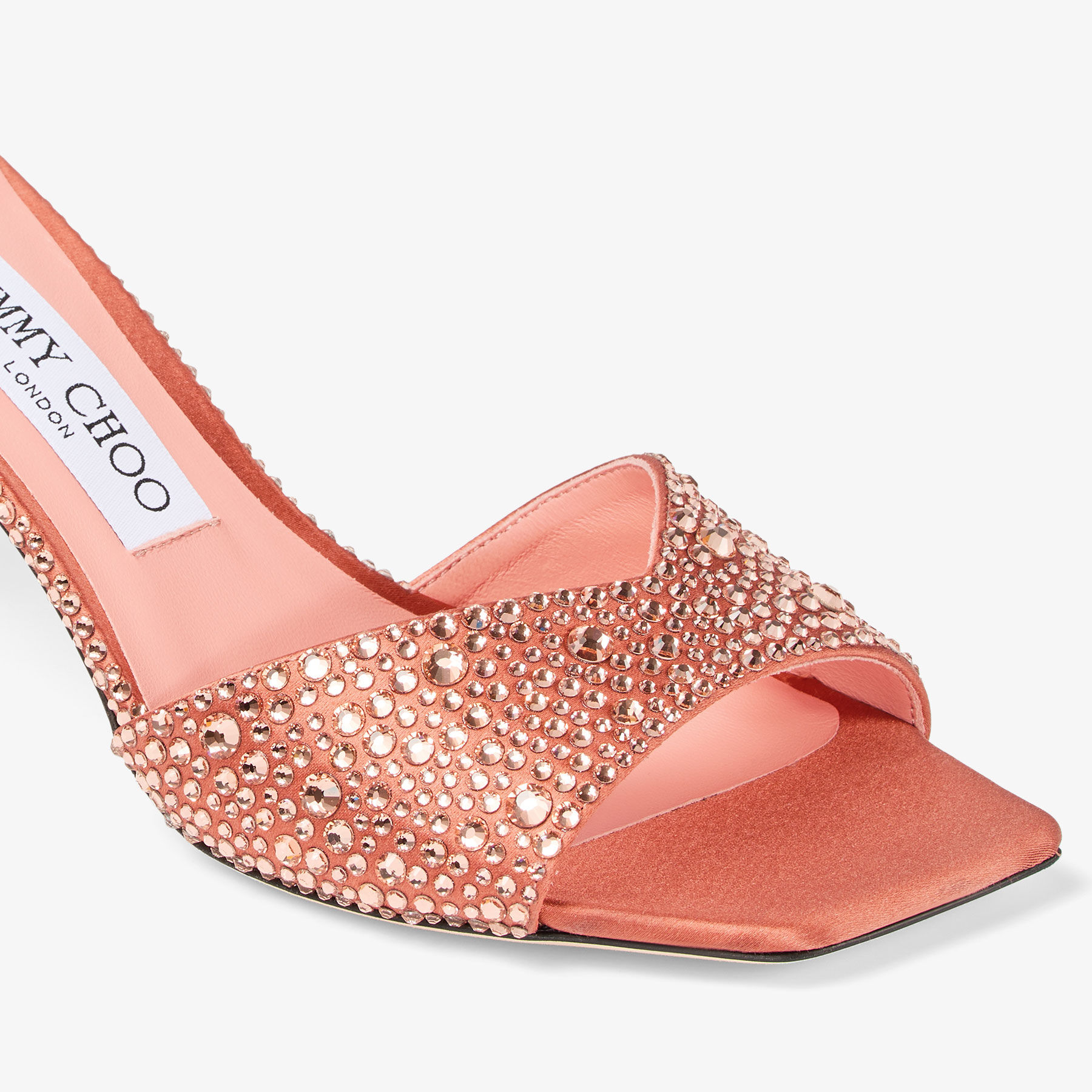 Skye 70 | Grapefruit Satin Mules with Crystal Embellishment