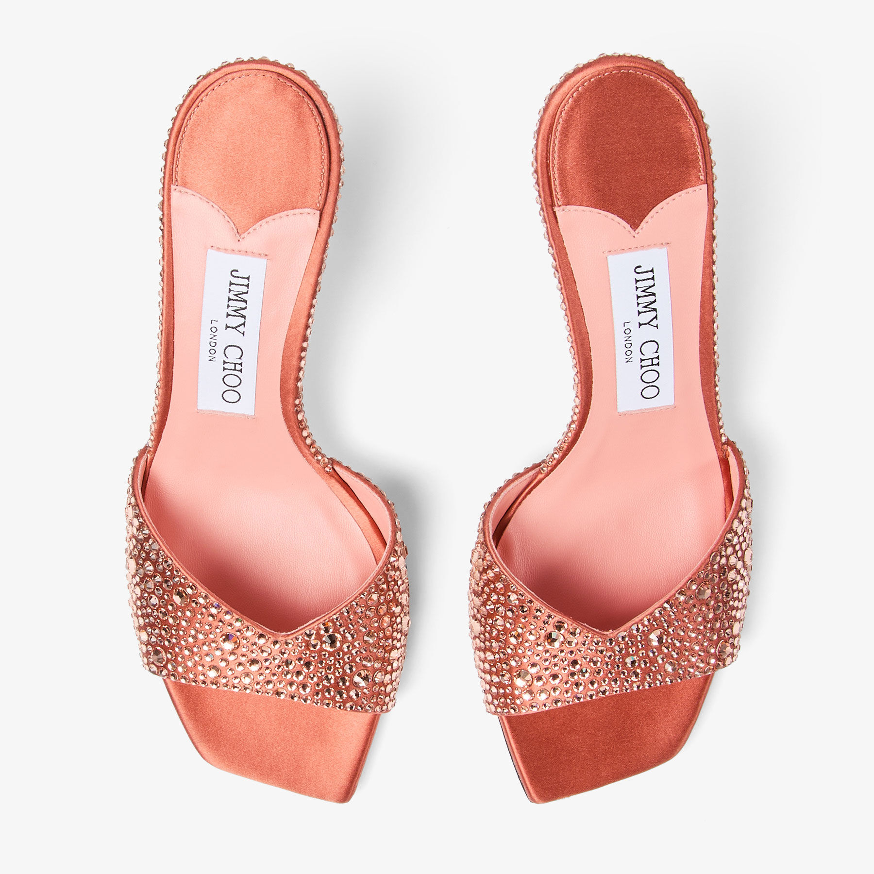 【Skyee】 Skye 70 | Grapefruit Satin Mules with Crystal Embellishment